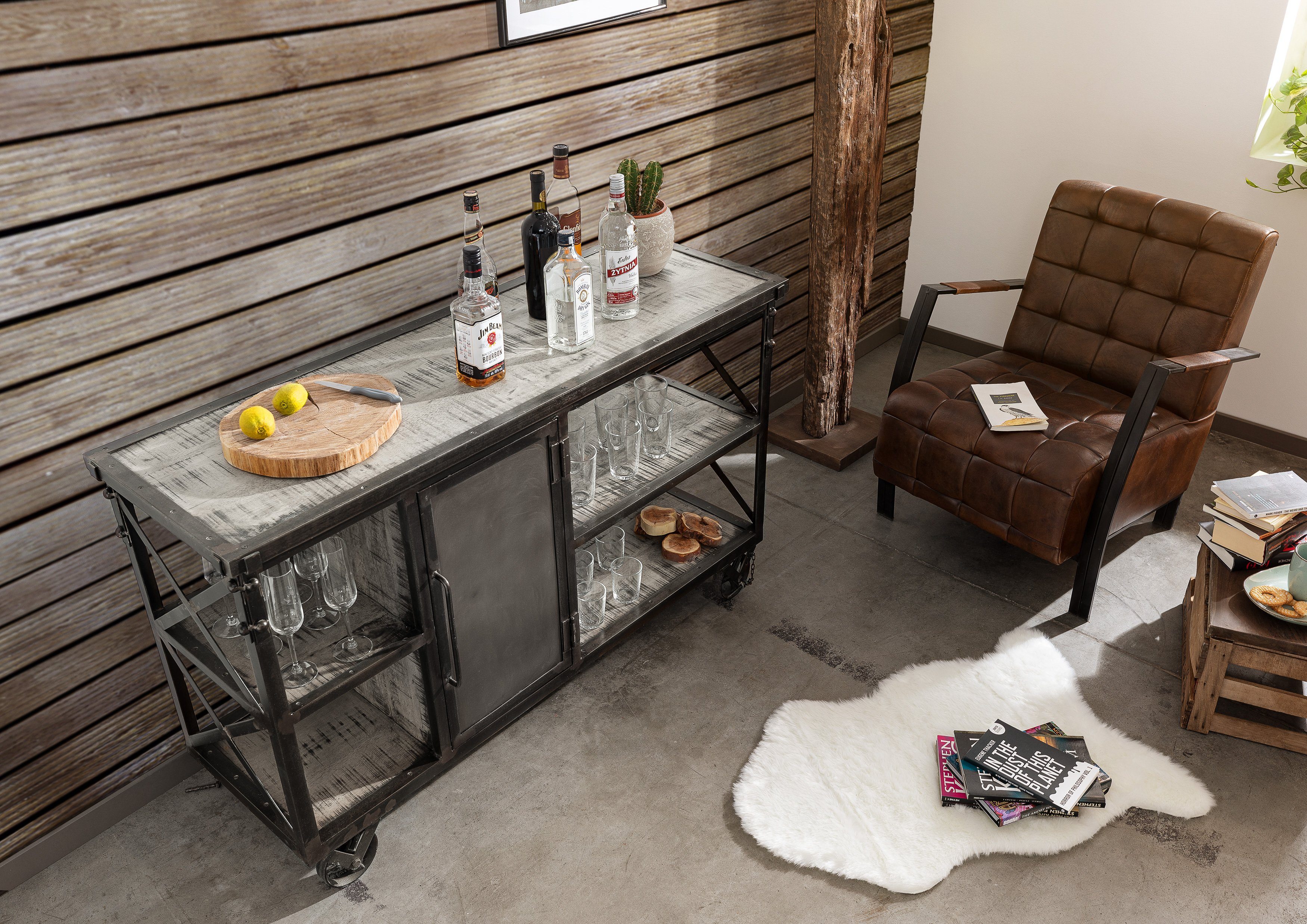 Massivmoebel24 Sideboard HEAVY INDUSTRY (137x46x82 Mango montiert)