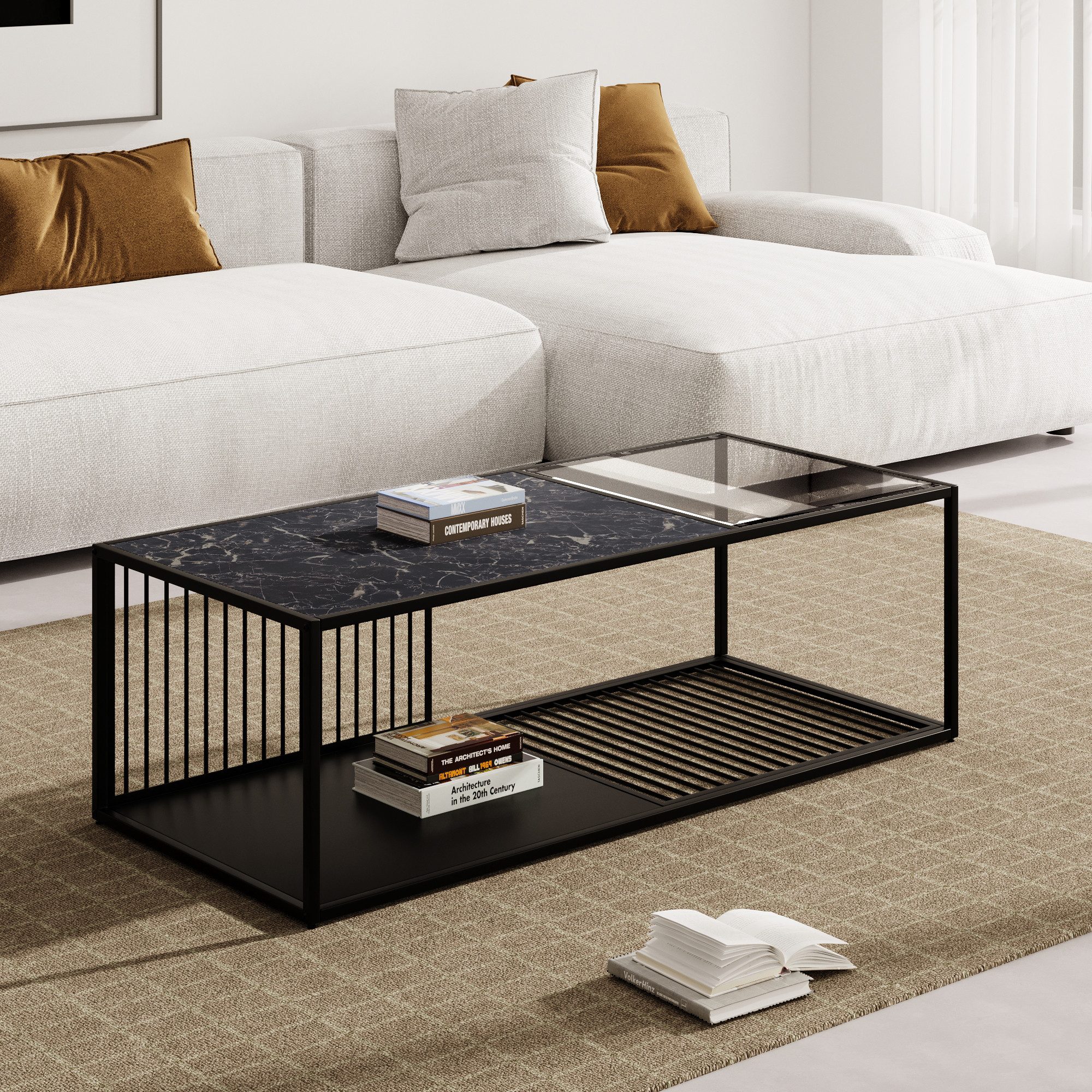 STILVORA Couchtisch 110×39cm Schmiedeeiserner Wohnzimmertisch mit großer St günstig online kaufen