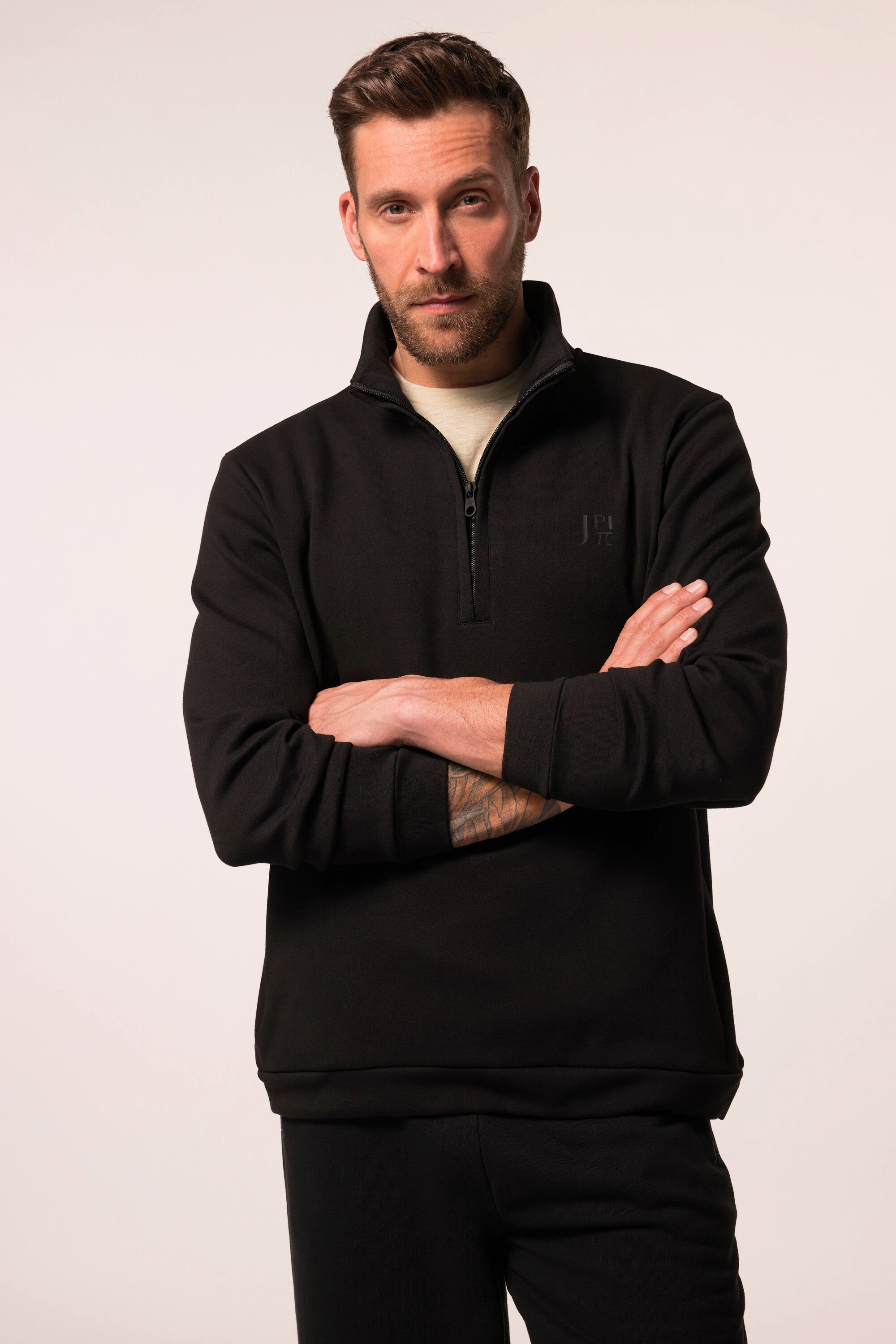 Sweatshirt Troyer Bauchfit Fitness Zipper Nahttaschen