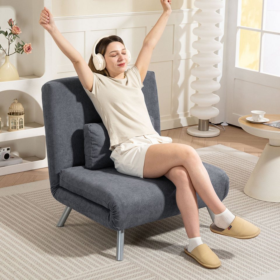 HOMCOM Schlafsofa mit verstellbarer Rückenlehne, abnehmbar Kissen, Samtoptik, 2-in-1 Schlafsessel 1 Teile, bis 120 kg, für Wohnzimmer, Schlafzimmer Blau, Schlaf Couch