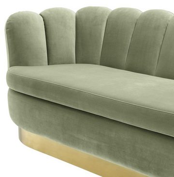 Casa Padrino Sofa Luxus Samt Sofa Pistaziengrün / Messingfarben 225 x 90 x H. 80 cm - Wohnzimmer Sofa - Luxus Qualität