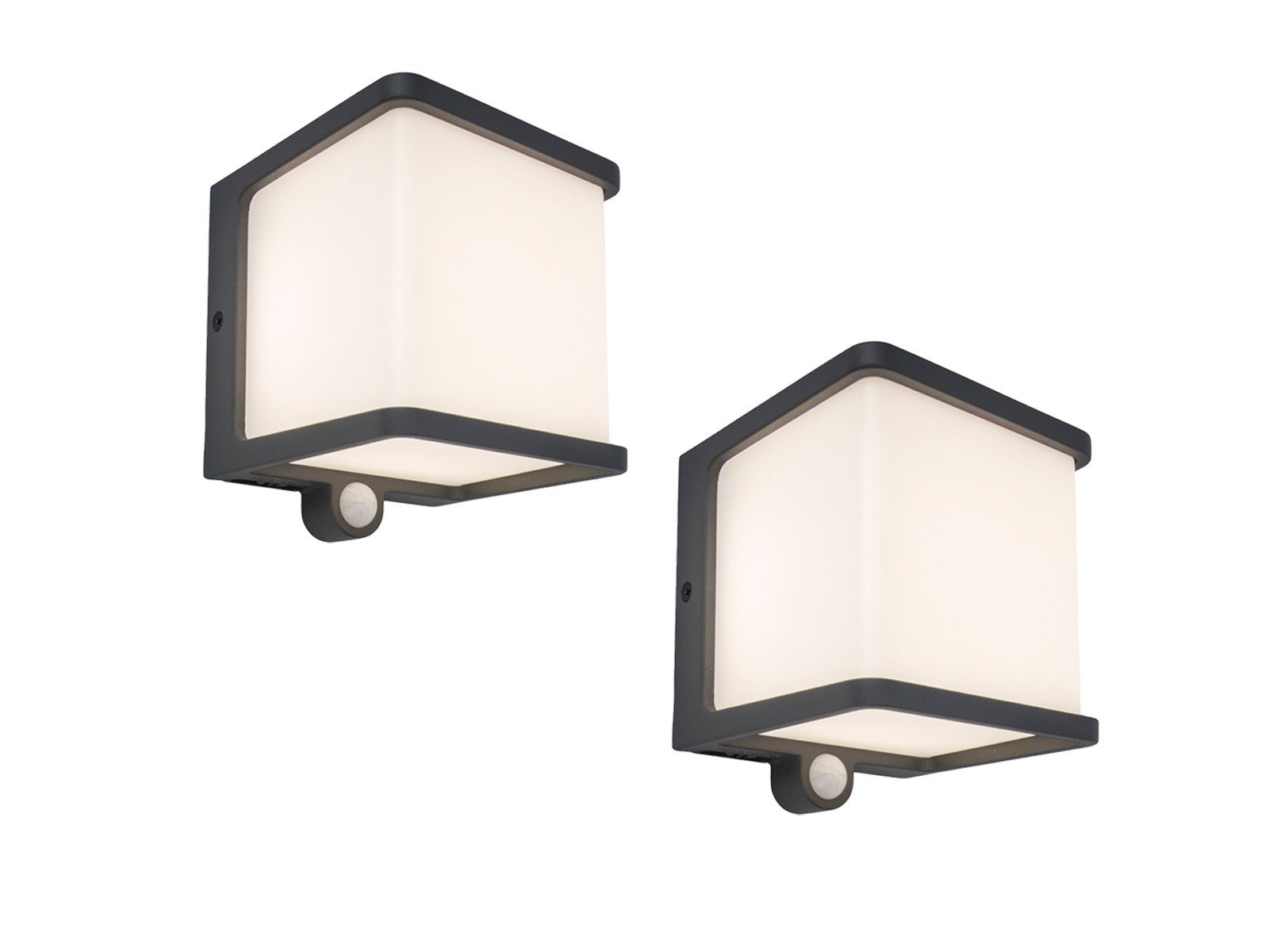 LUTEC LED Außen-Wandleuchte, Bewegungsmelder, LED fest integriert, Neutralweiß, 2er SET Hauswand Solar-lampe mit Bewegungsmelder Fassadenlampe H: 13cm