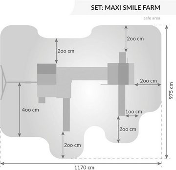 FUNGOO Spielturm MAXI SET SMILE FARM, mit Schaukel & Rutsche, Klettererweiterung, Spielhaus, Sandkasten