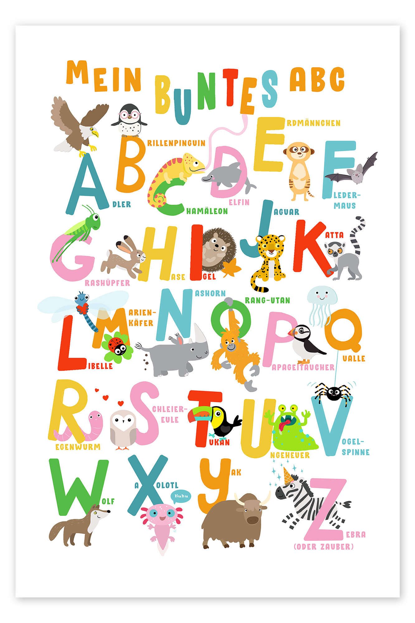 Posterlounge Wandbild Mein Buntes ABC - Tieralphabet, Julia Reyelt, erhältlich als Poster, Leinwandbild, Wandsticker oder Acrylglasbild