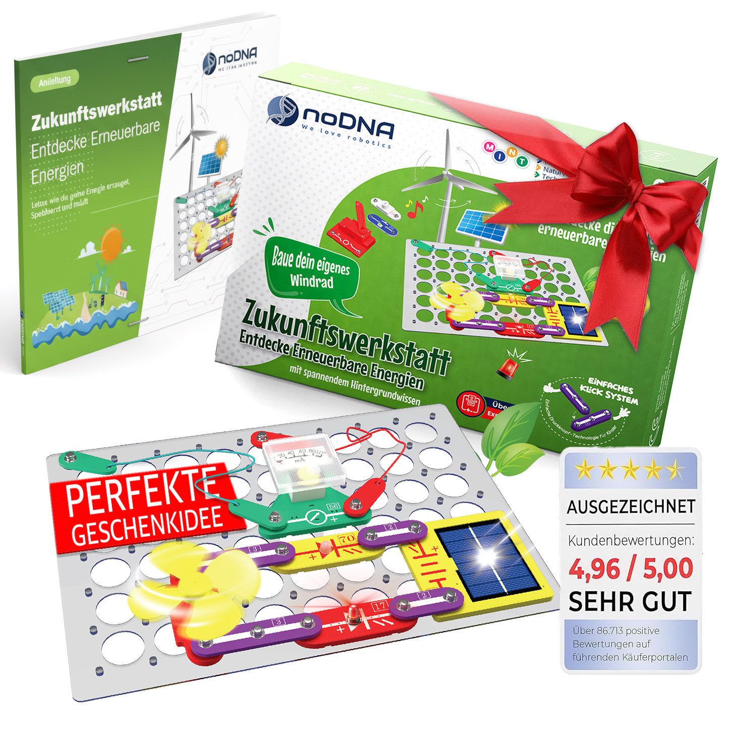 noDNA We love robotics Experimentierkasten Baukasten Erneuerbare Energien für Kinder ab 8 Jahren, inkl. bebildeter Anleitung & spannendem Hintergrundwissen