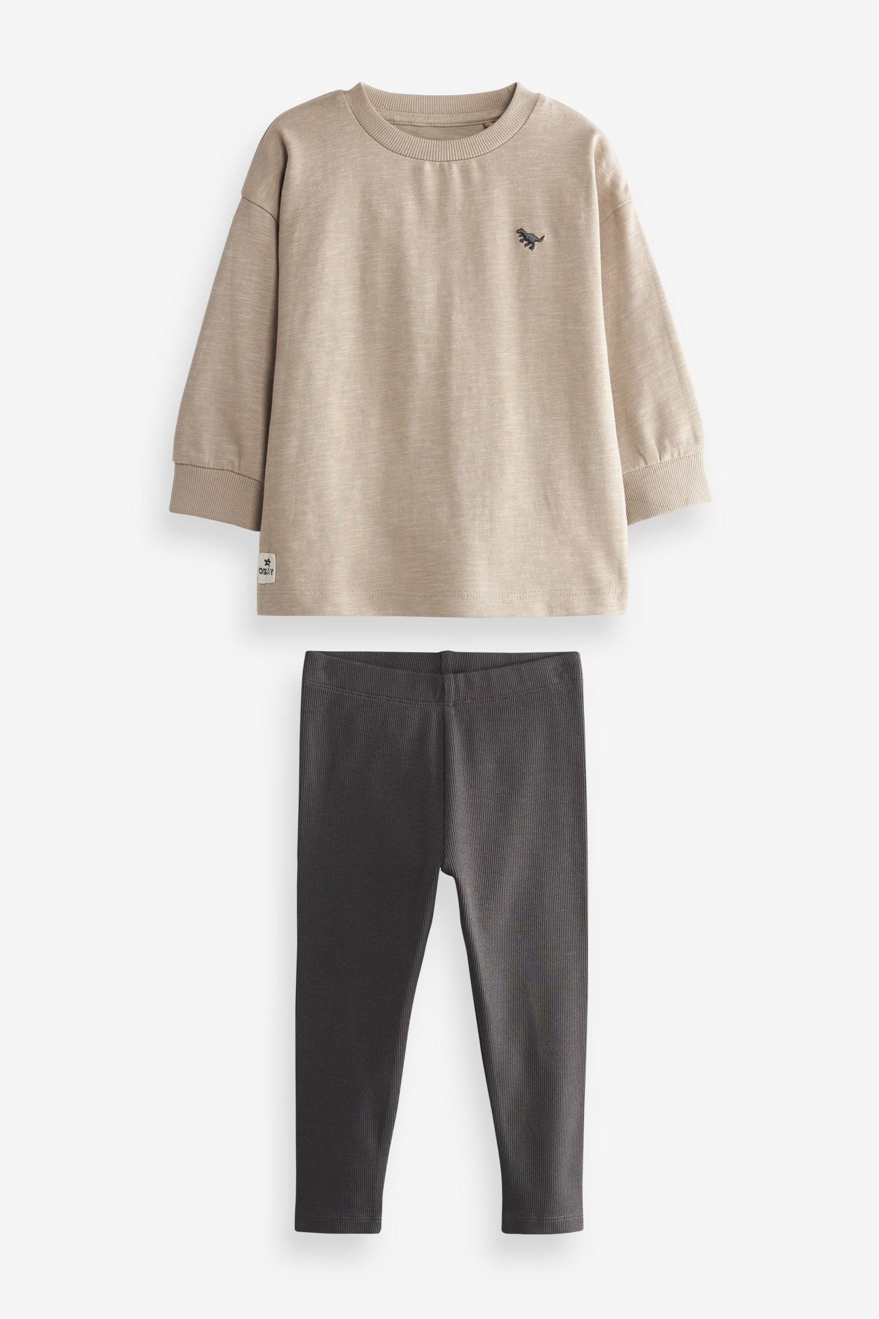 Grey im Langarm-T-Shirt Next & Leggings Shirt Set und Cement (2-tlg) Leggings