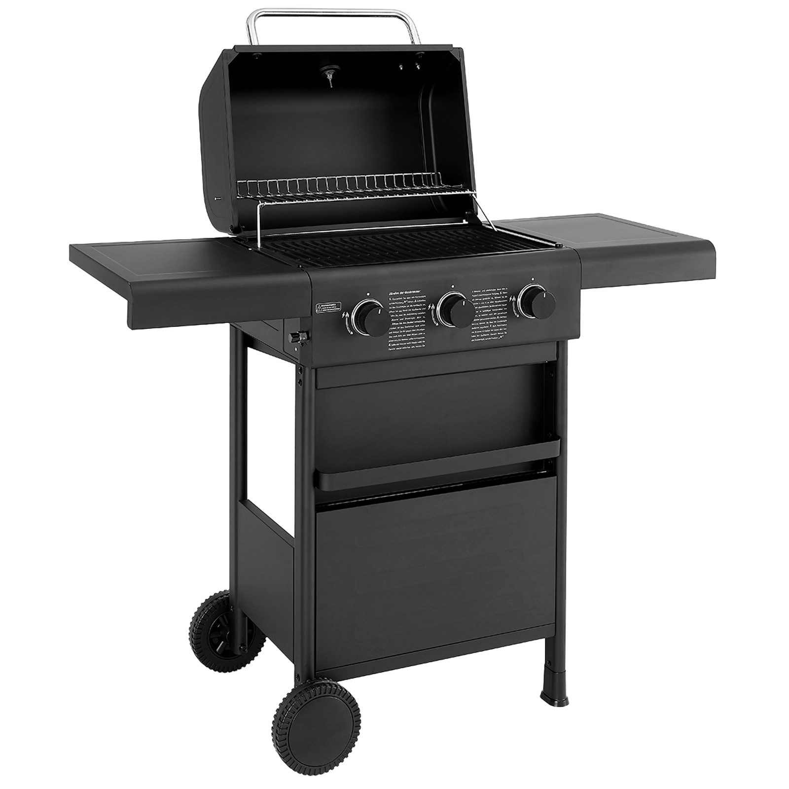 TAINO Gasgrill Compact 3+0, Gasgrill mit Abdeckhaube, Gasdruckminderer und Gasschlauch, Piezozündung, Hauptbrenner aus Edelstahl, klappbare Seitentische