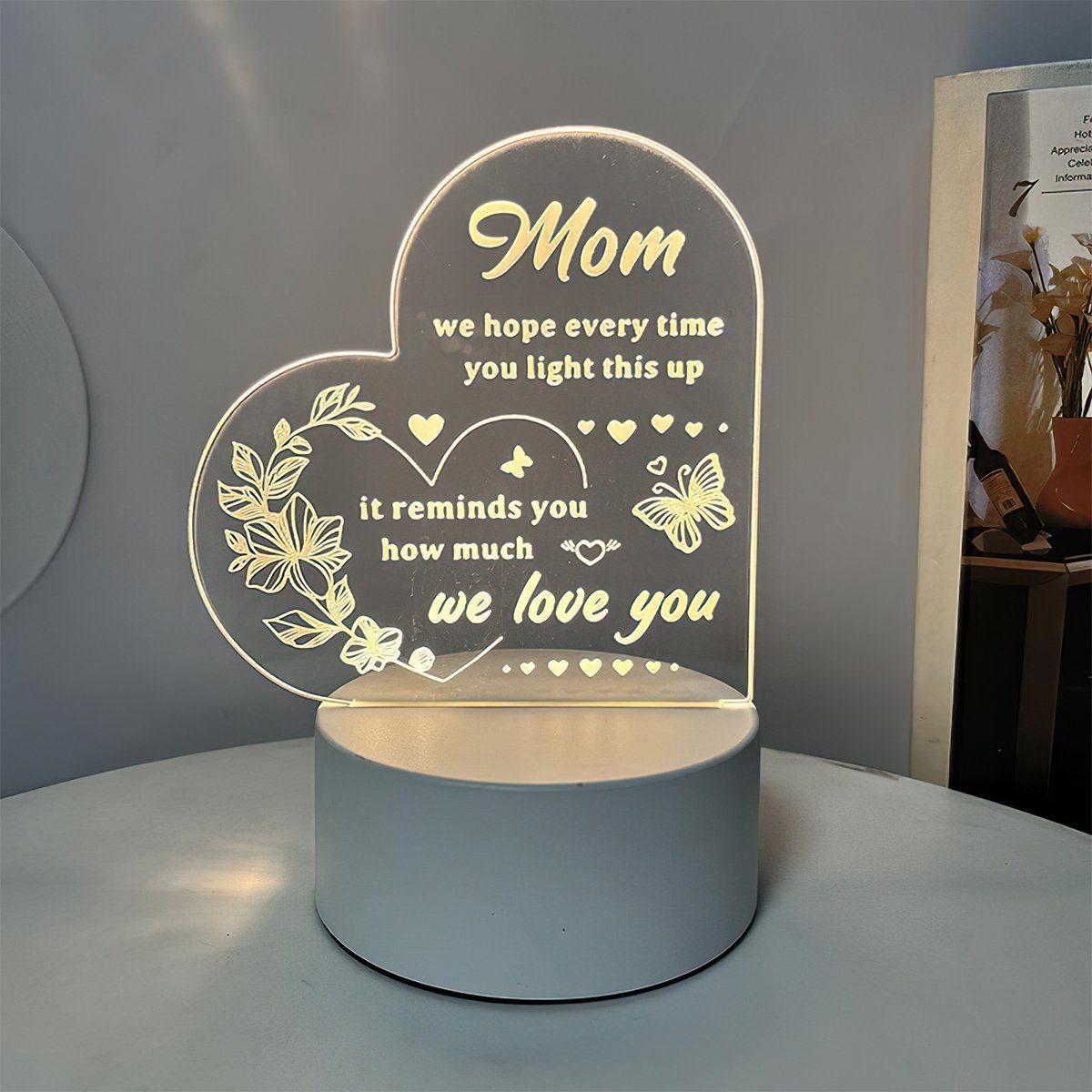 Welikera Nachtlicht Acryl Lampe, Liebe Mutter Geschenk für Schwester, Mutter USB geformte und