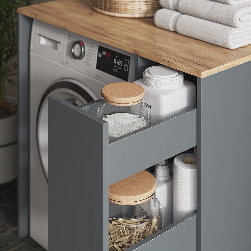 Vicco Waschmaschinenumbauschrank Viktor, Anthrazit/Goldkraft Eiche, 93.6 x 88.2 cm mit Rollcontainer (1-St) – Bild 4 von 5