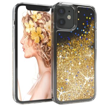 EAZY CASE Handyhülle Liquid Glittery Case für Apple iPhone 12 Mini 5,4 Zoll, Durchsichtig Back Case Handy Softcase Silikonhülle Glitzer Cover Gold