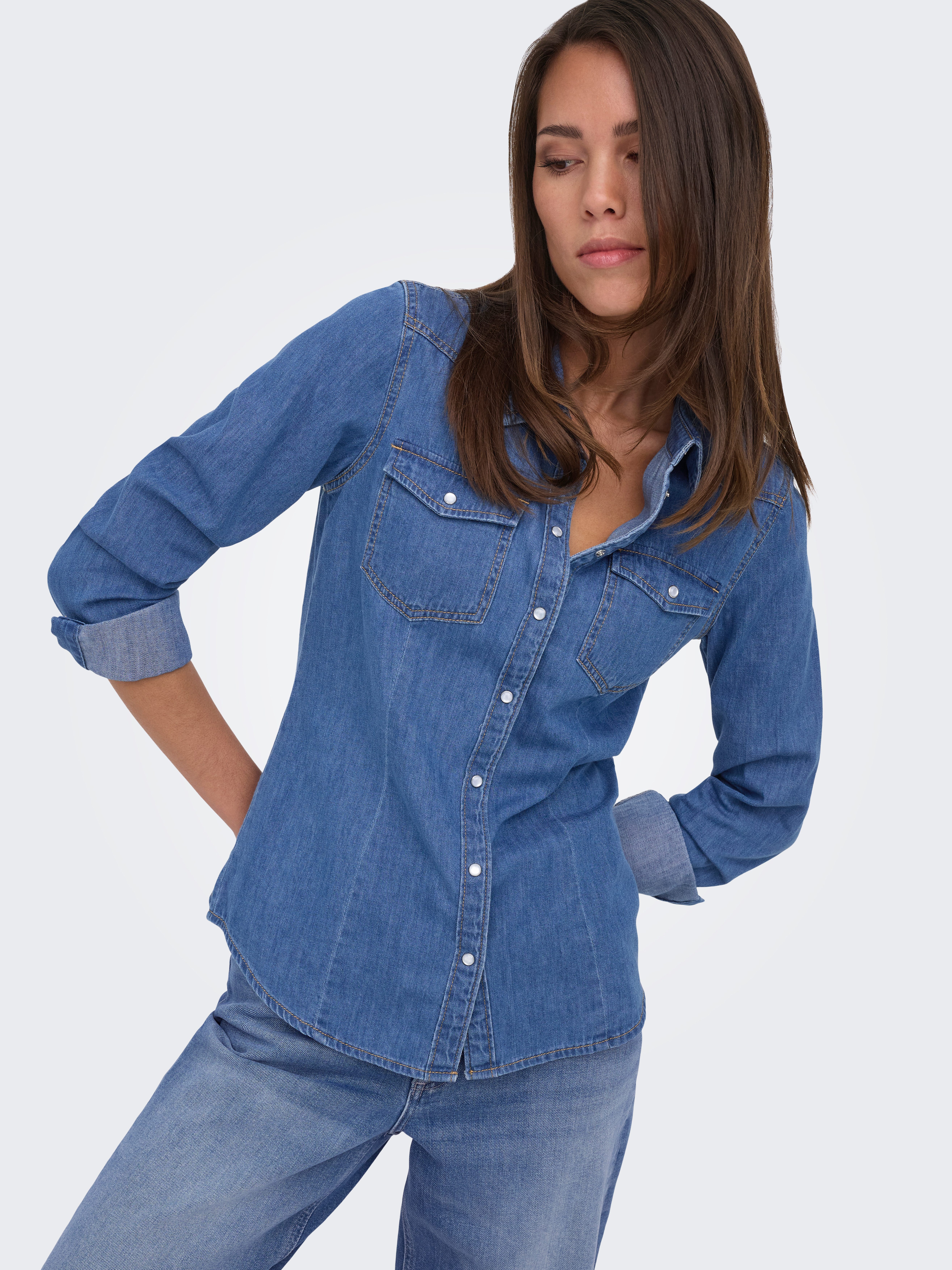 JDY Jeansbluse JDYSANDIE L/S SHIRT DNM Baumwolle, Denim, slim fit