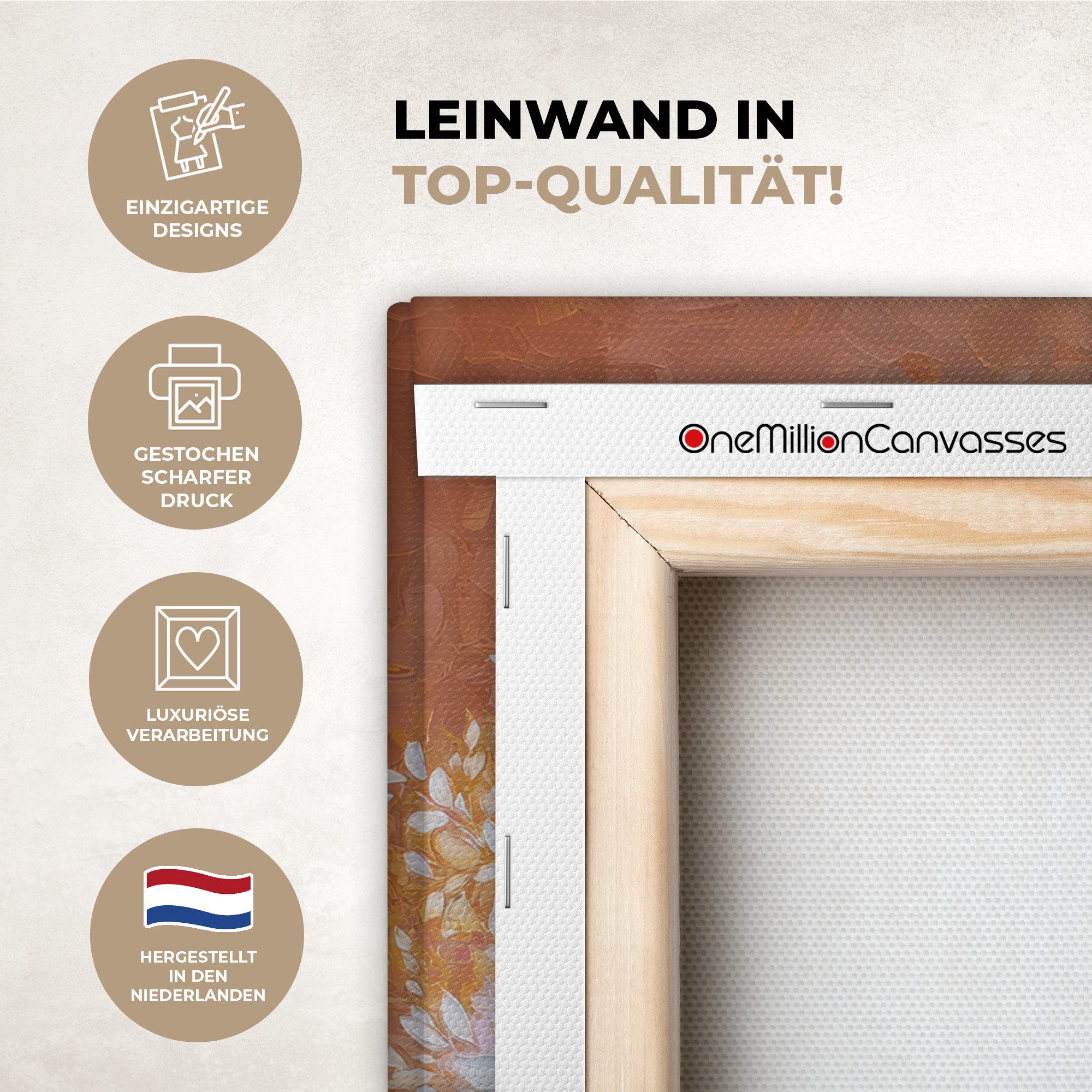OneMillionCanvasses® Leinwandbild Abstrakt - Baum - Weiß - Blätter, Fotodruck (1 St), Wandbild, Deko Schlafzimmer Wohnzimmer Flur 20x20 cm
