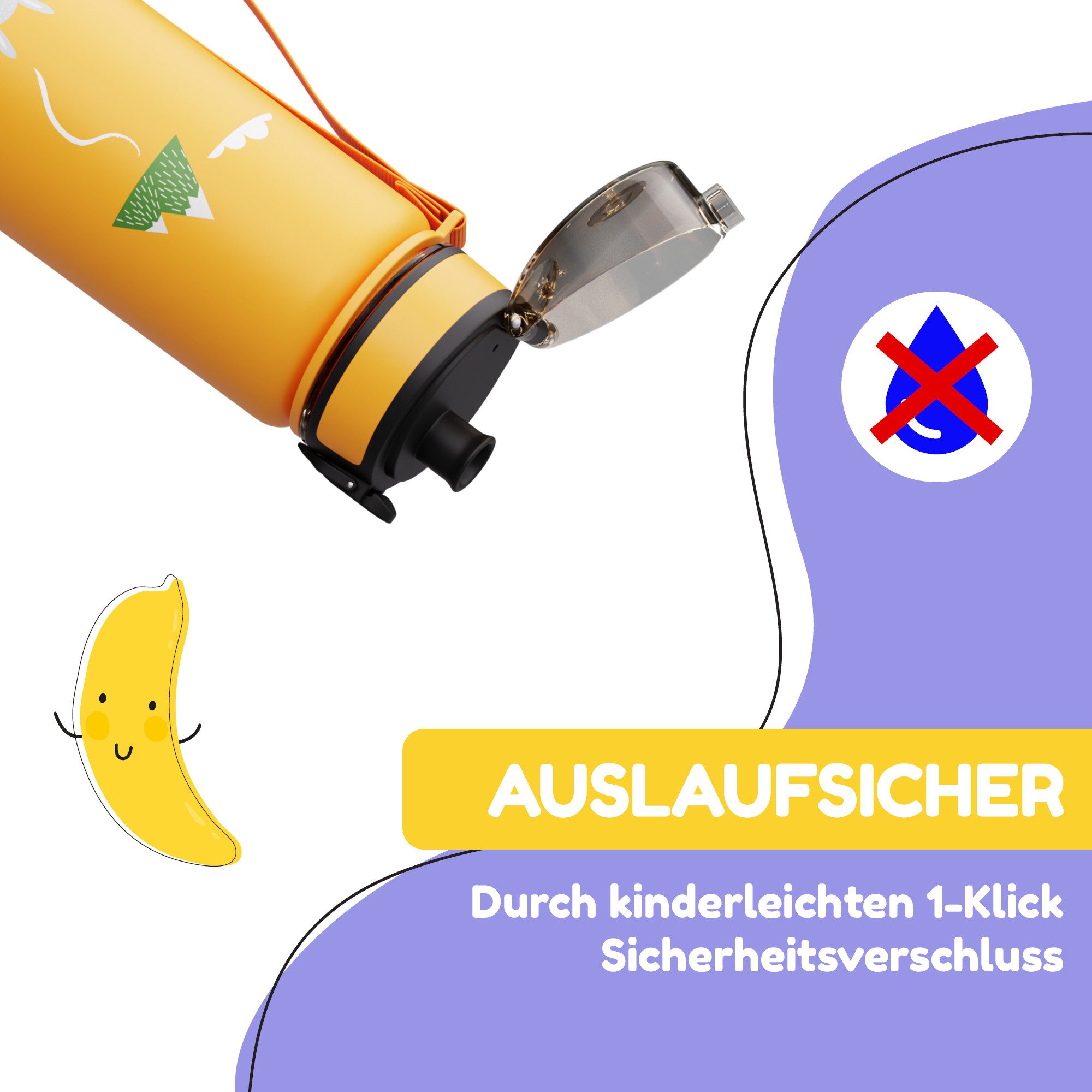 Klarstein Trinkflasche schmatzfatz Trinkflasche, Kinderflasche 500 ml Kindergarten Outdoor Schule Sport