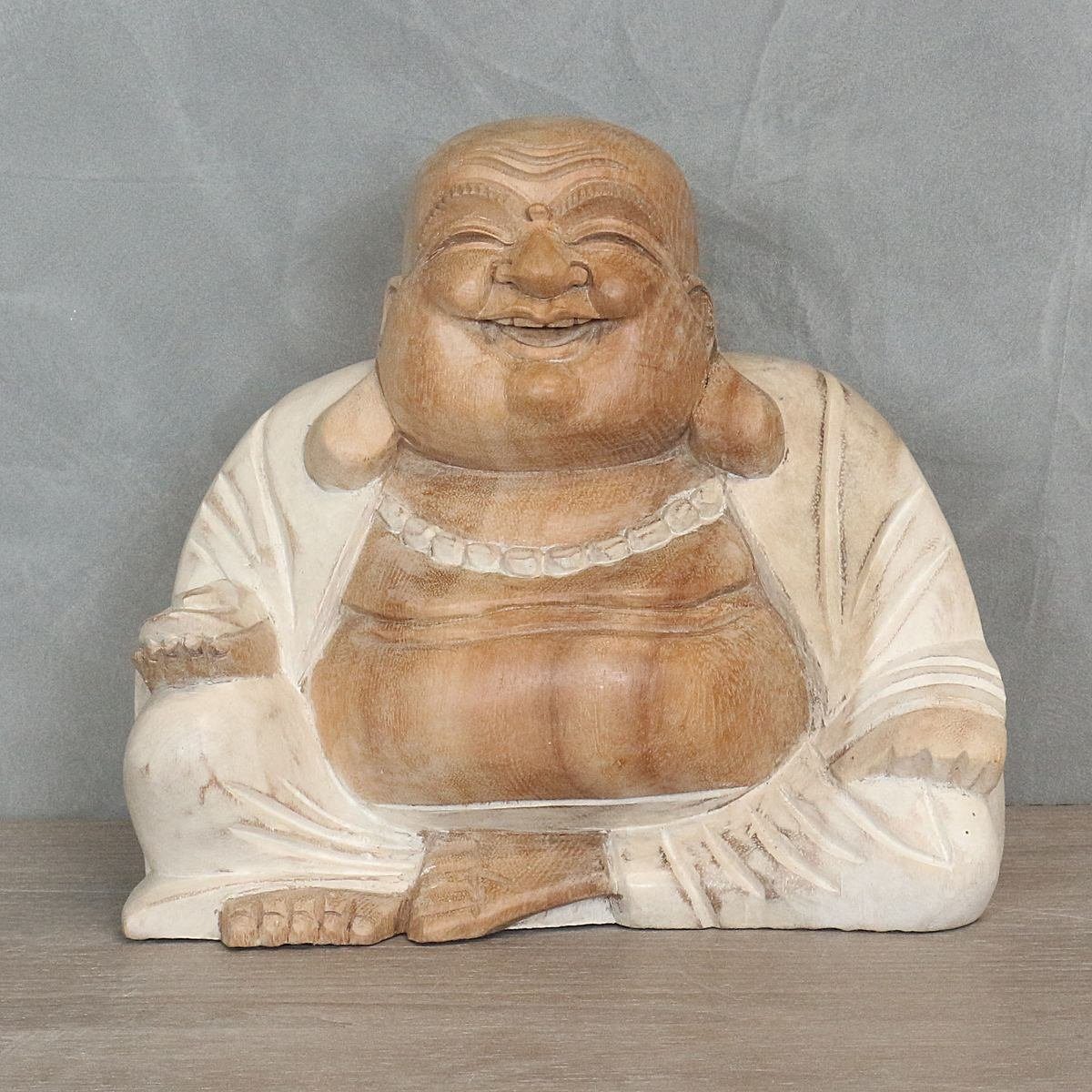 Oriental Galerie Dekofigur St), (1 Handarbeit im traditionelle Happy Figur Ursprungsland weiß in Buddha Herstellung Sitzender cm 20 mittel