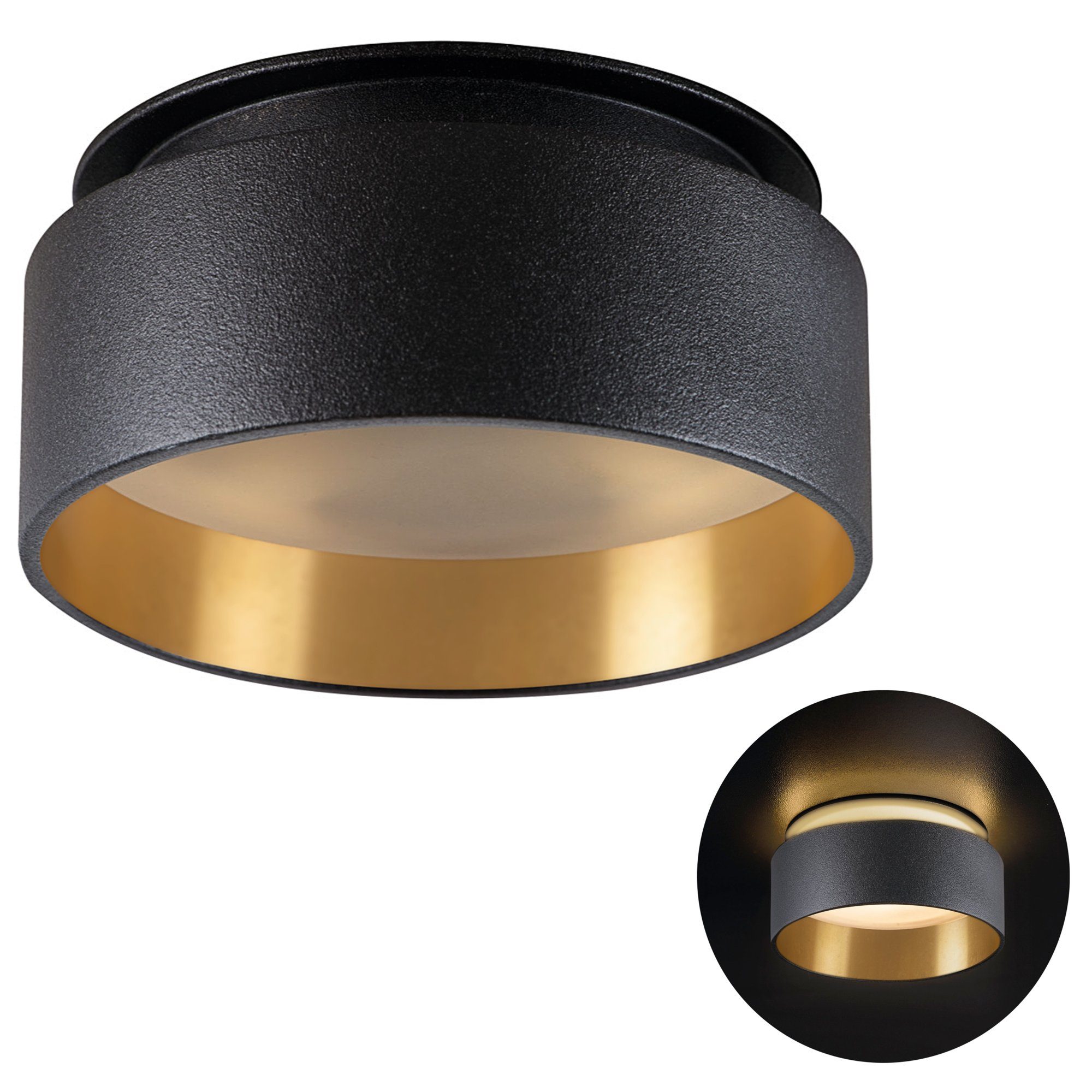 SSC-LUXon Aufbauleuchte LED Einbauspot Sudara schwarz gold indirektes Licht dimmbar mit LED, Warmweiß