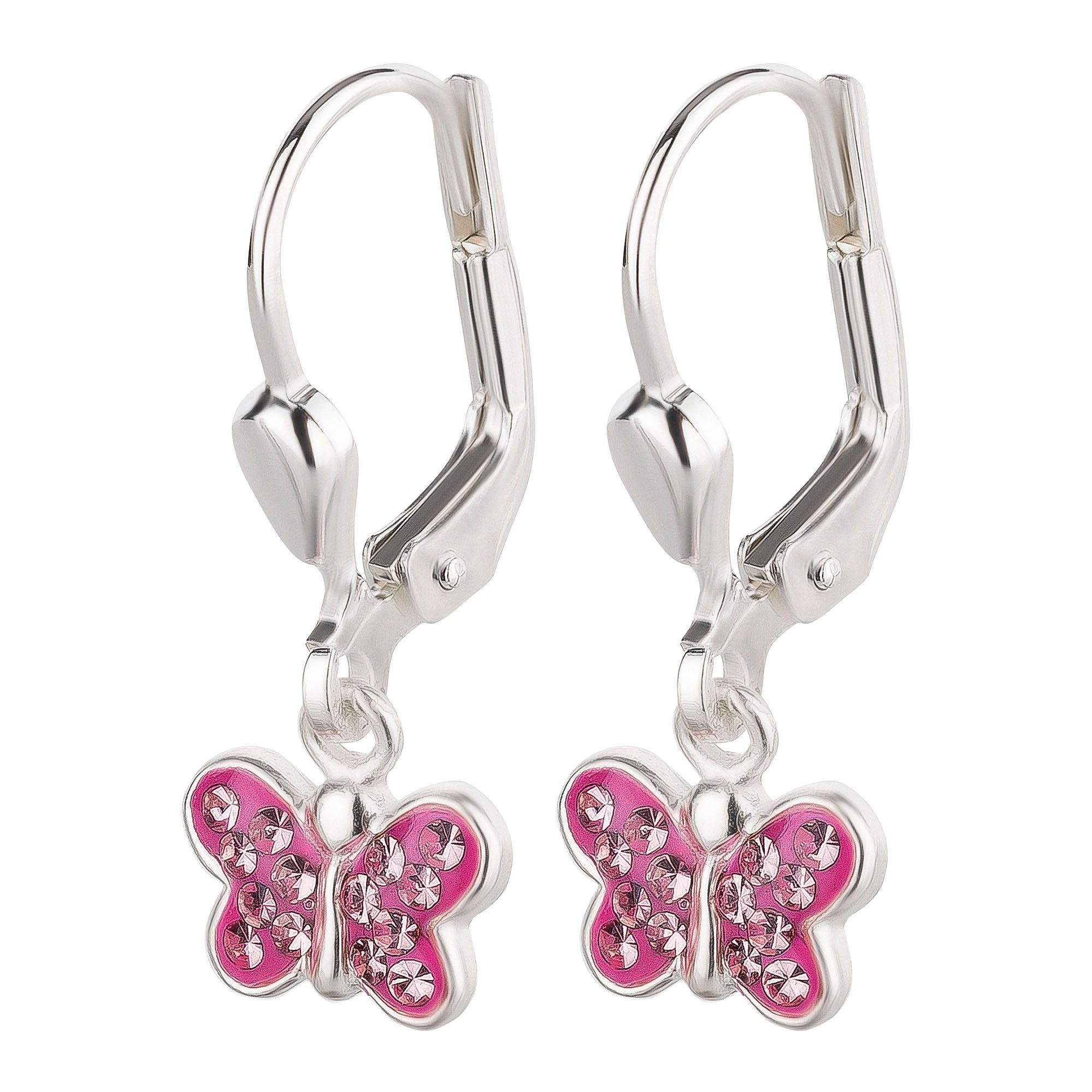 Sterling echt, Kinder Silber, schmuck23 Pink Paar Ohrhänger 925 Mädchen, Silber Ohrringe Schmetterling