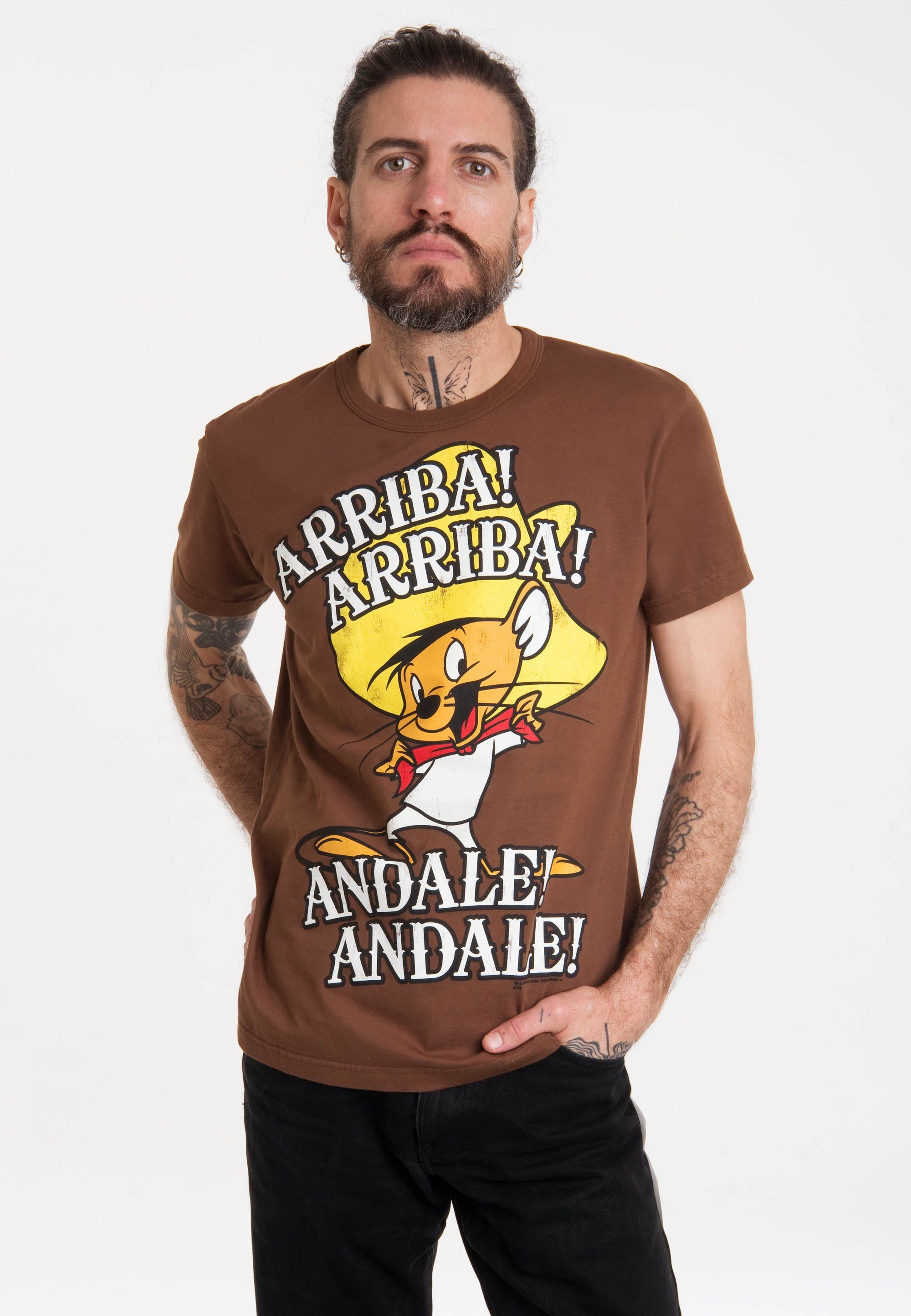 LOGOSHIRT T-Shirt Looney Tunes - Speedy Gonzales mit lizenziertem Print braun