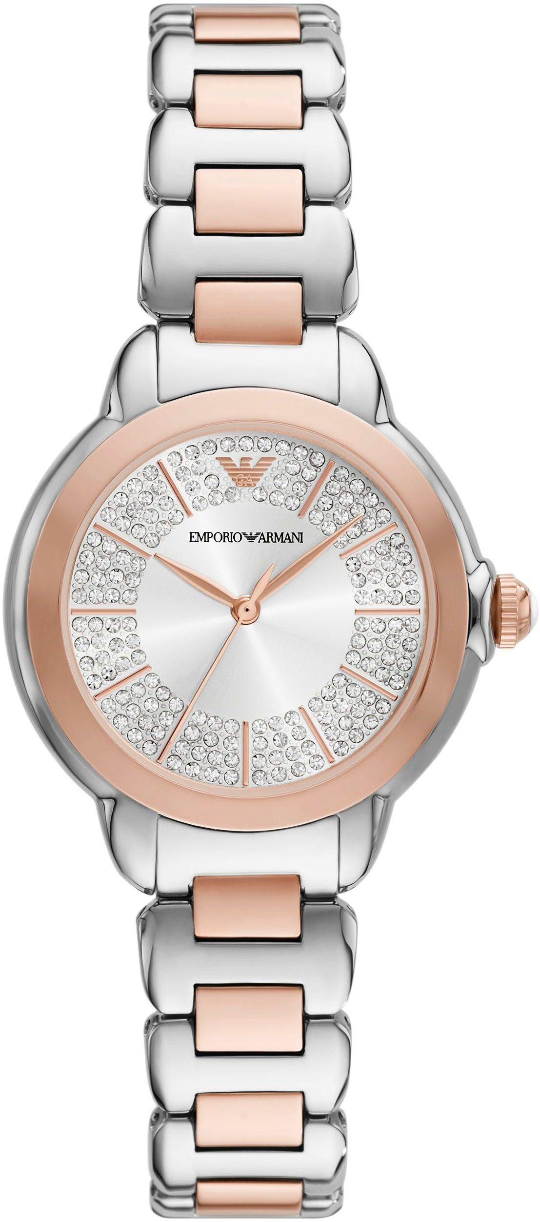 Emporio Armani Quarzuhr AR11643, Armbanduhr, Damenuhr, Edelstahlarmband, analog, Glassteine