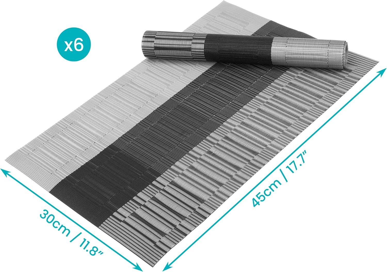 Belle Vous Platzset Belle Vous 6er Tischsets PVC, grau/schwarz, rutschfest