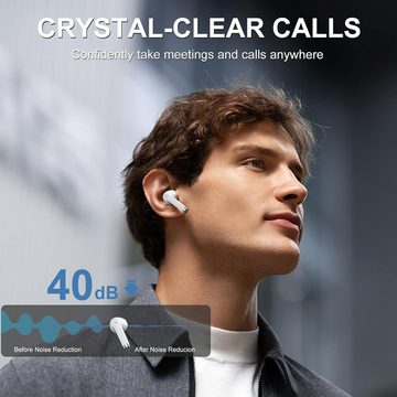 POMUIC Kabellos Bluetooth 5.3 mit 4 ENC Noise Cancelling Mic In-Ear-Kopfhörer (Wasserdichte Technologie und ergonomisches Design für Outdoor-Aktivitäten geeignet, 40H Spielzeit mit LED IP7 Wasserdicht in Ear Ohrhörer fürArbeitStudium)