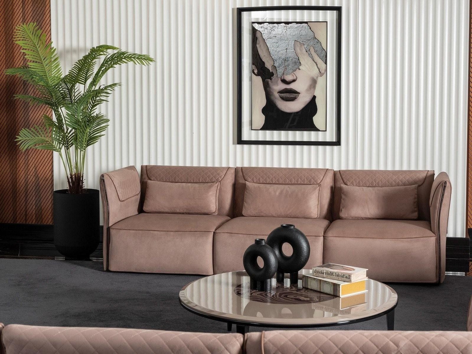 Xlmoebel 4-Sitzer Beiges Sofa aus Textil und Holz mit modernem Design von XLMOEBEL, 1 Teile, Made in Europa