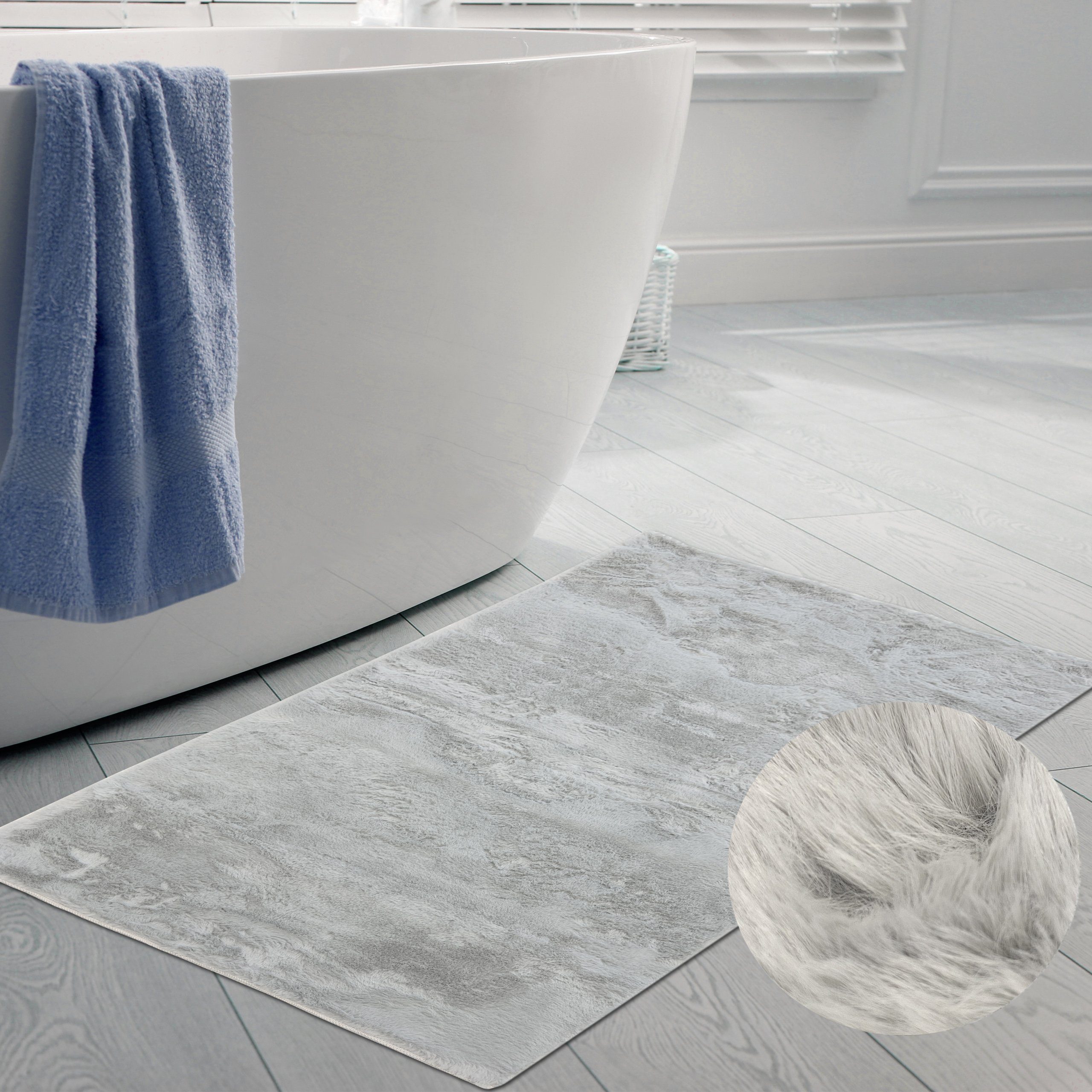Teppich Teppich für Badezimmer, rutschfest, in grau, Carpetia, rechteckig, Höhe: 11 mm | Kurzflor-Teppiche