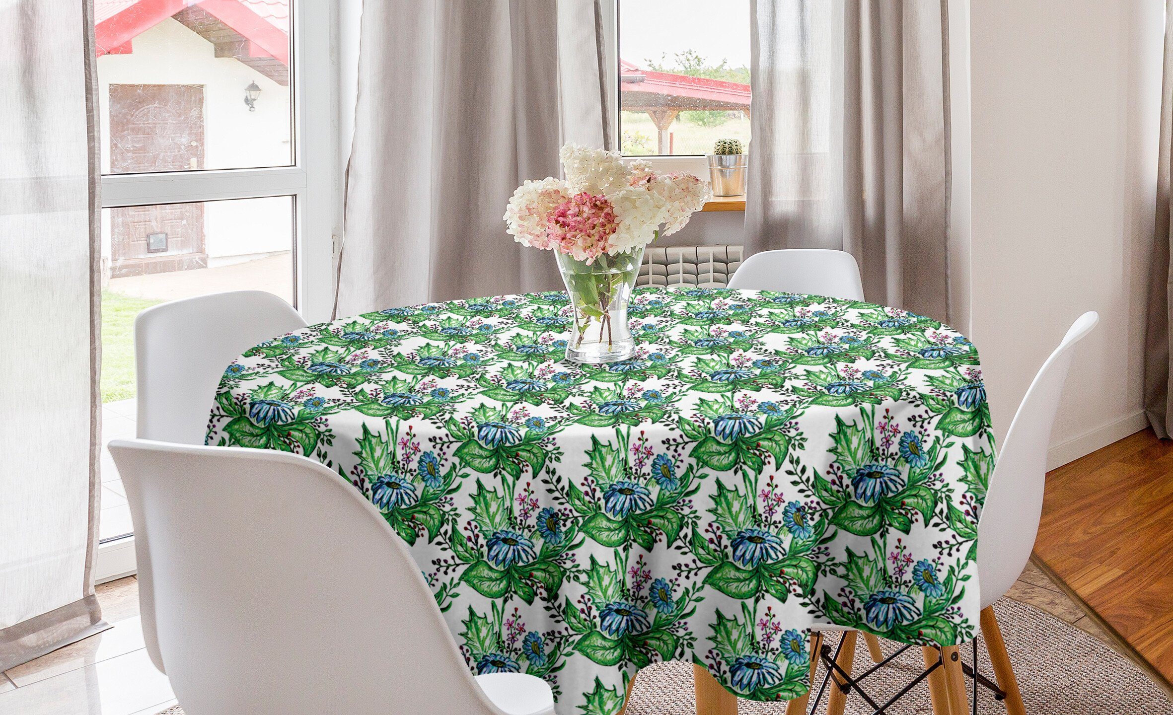 Tischdecke Kreis Blumen Esszimmer Tischdecke Abdeckung für Handgemalte Abakuhaus Frühlings-Blumen Dekoration, Küche