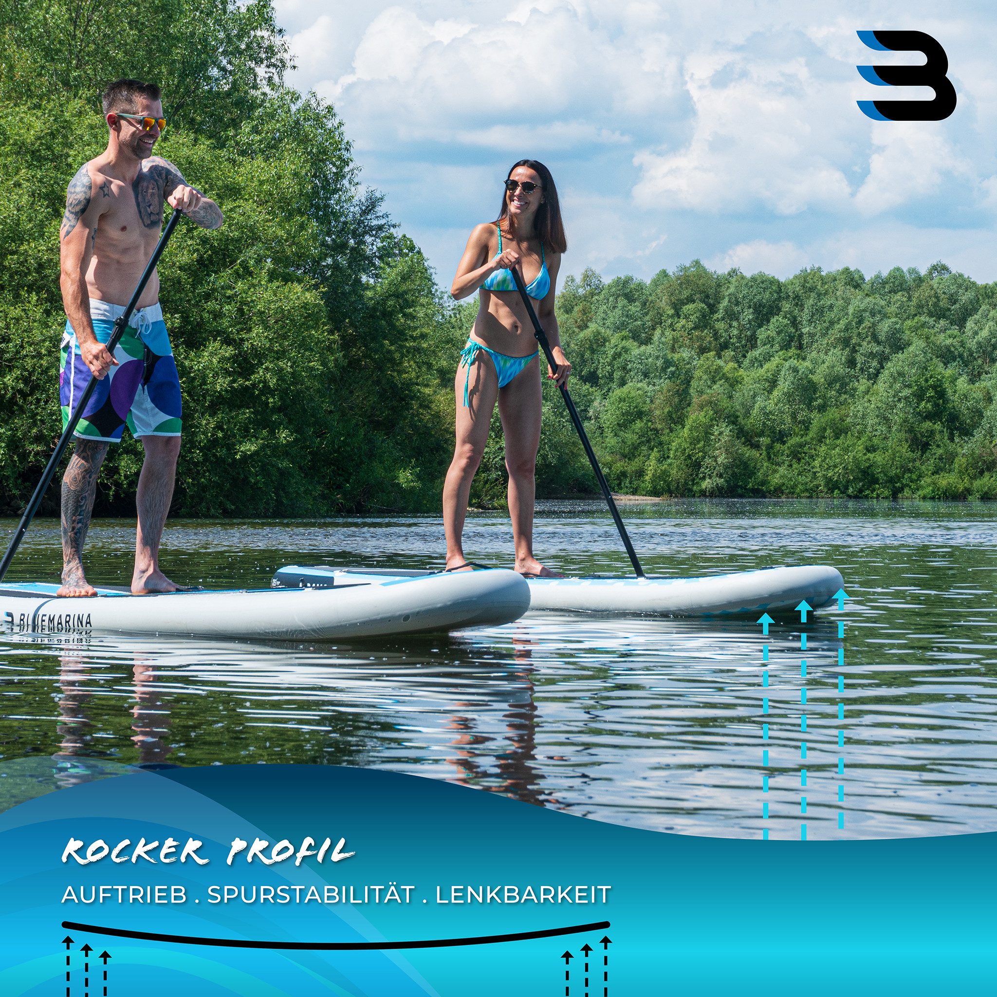 Bluemarina SUP-Board Moana SUP Board, Stand Up Paddle aufblasbar inkl. 5 J. Garantie, aufblasbar, (SUP aufblasbar, SUP Anfänger, Stand Up Paddel Board mit Paddel, Stand Up Paddle, SUP Board, Stand Up Paddel Board), Surfbrett, Surfboard, Paddelboard