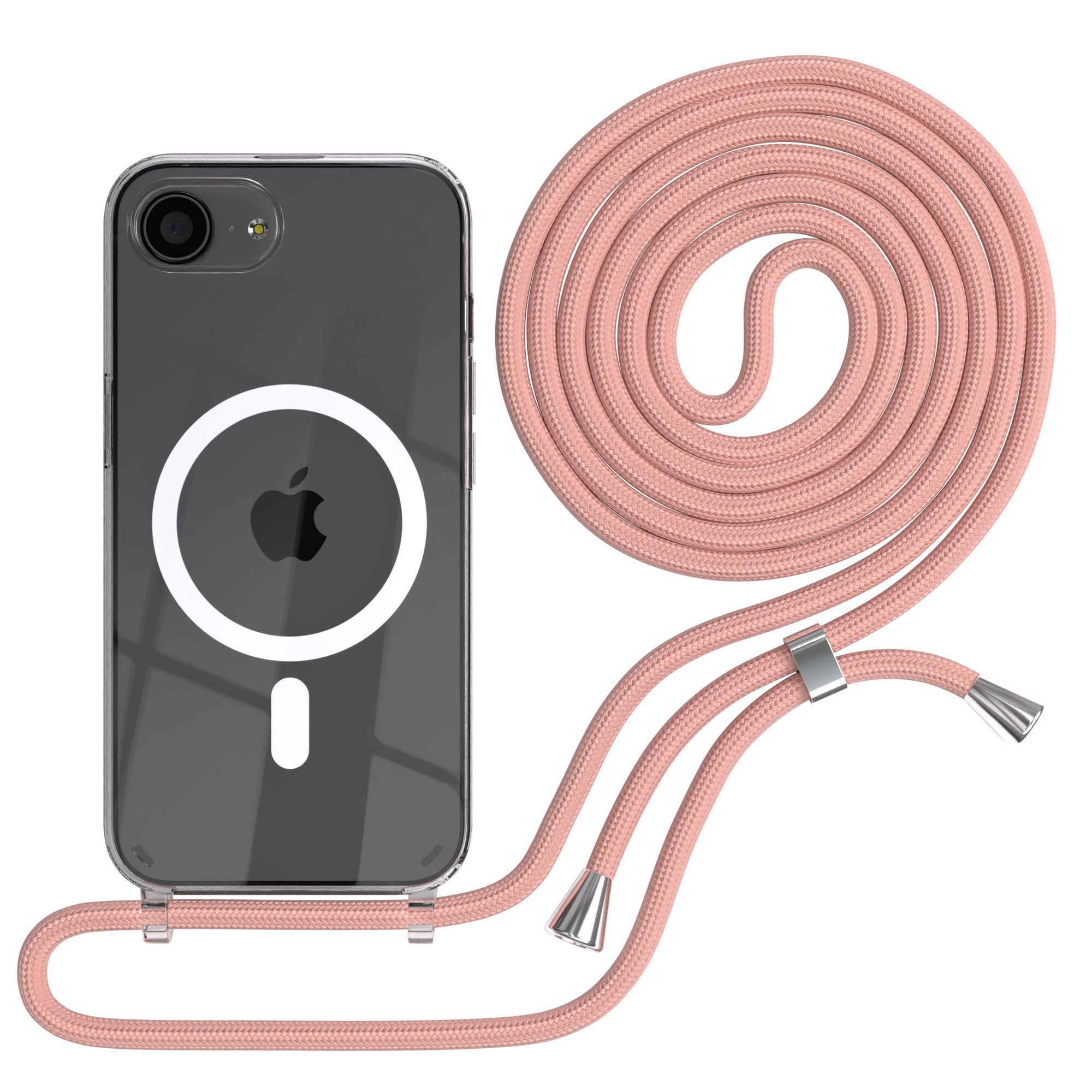 EAZY CASE Handykette mit Magsafe Hülle für Apple iPhone 17e 6,1 Zoll, Ketten Hülle Schultergurt Schutz Hülle mit Magsafe Tasche Band Altrosa