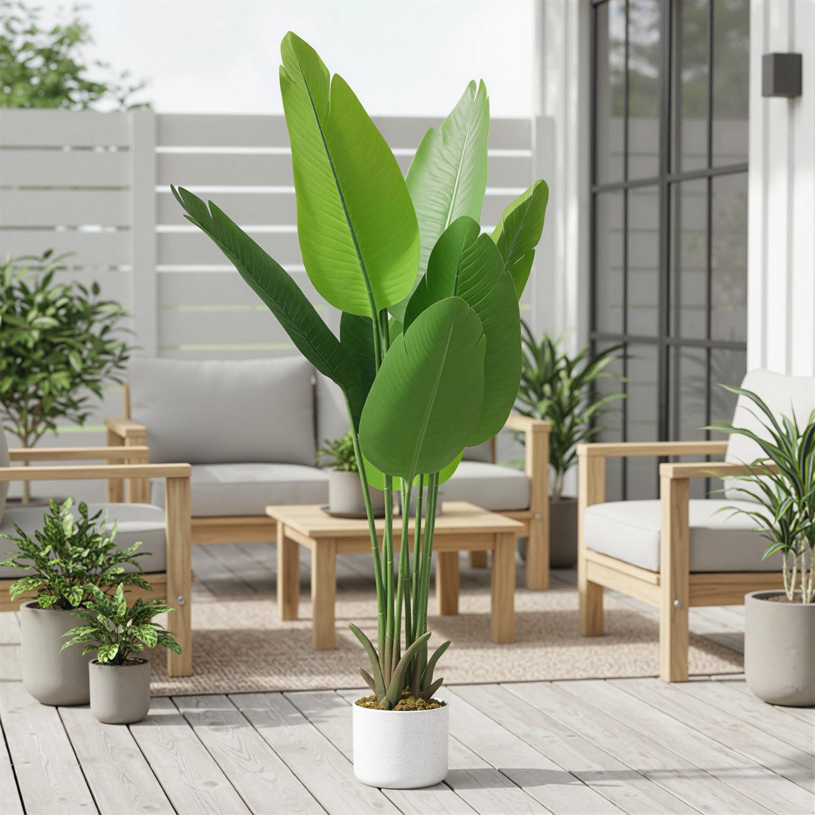 Kunstpflanze Bananenbaum mit Topf Groß Kunstpalme Kunstbaum für Schlafzimmer Büro, GarveeMore, Höhe 120 cm, Höhe 115cm / 120cm – Bild 3 von 5