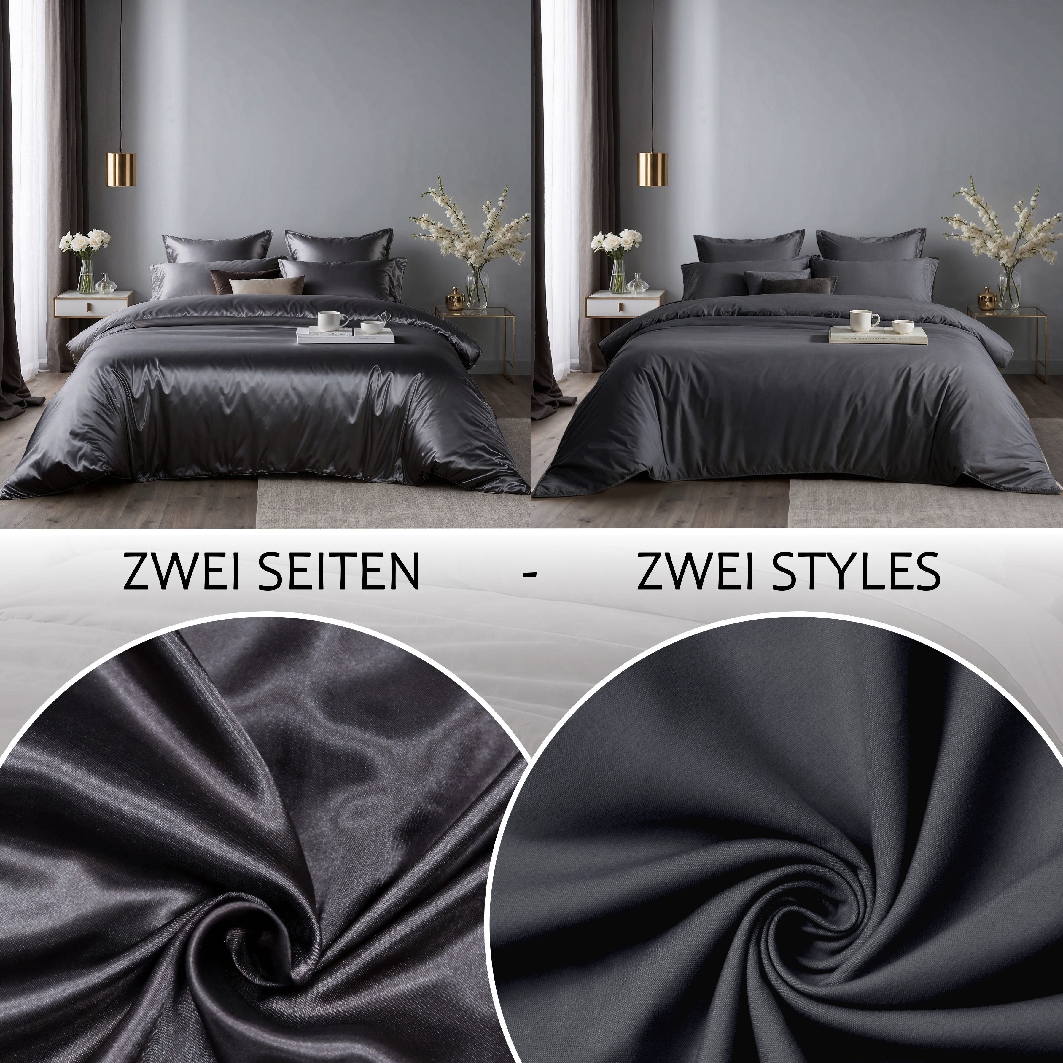 Cozyor Wendebettwäsche Satin glänzend matt 135x200, 155x200, 155x220, 200x200 cm extra weich, Satin & Mikrofaser, 2 teilig, Edel und hochwertig – Bild 3 von 5