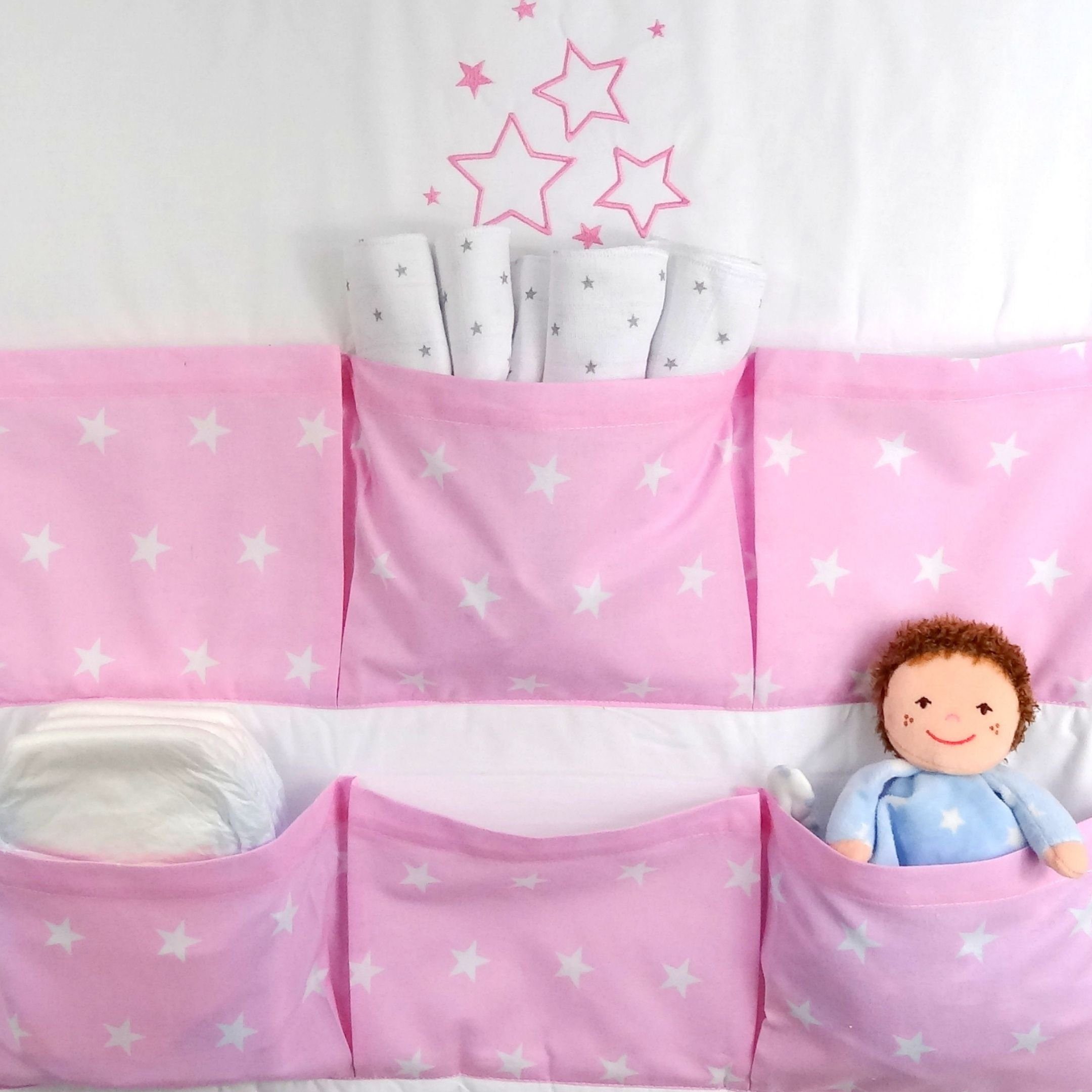 Babymajawelt Betttasche Organizer "STARS" 60x60cm Aufbewahrung, Kinderbett, Spielzeug (1-tlg), Für Wickeltisch, Babybett, als Wandaufbewahrung, Spielzeugtasche