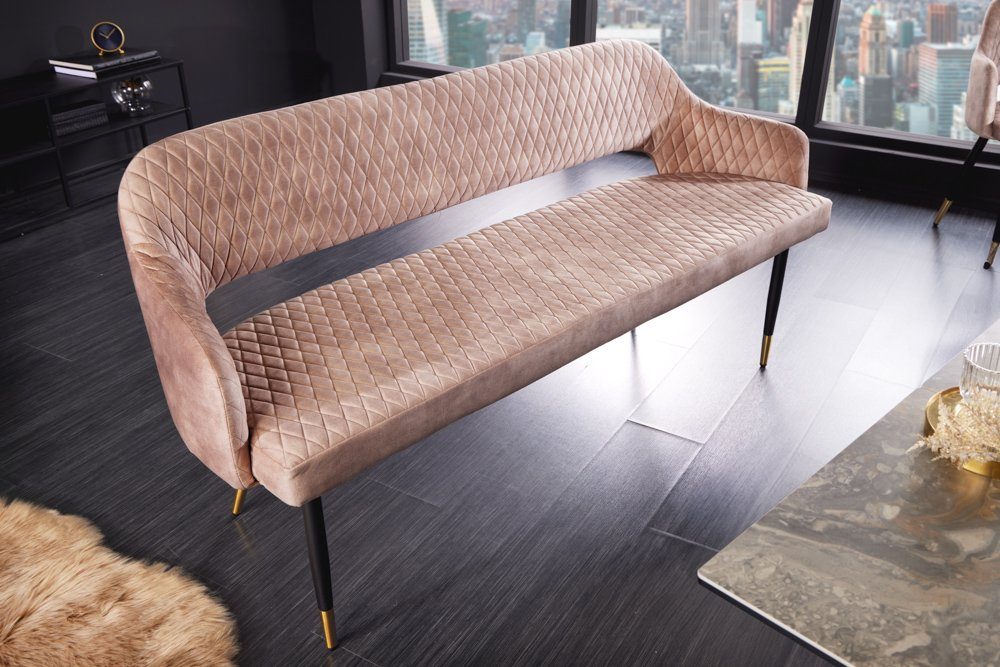 riess-ambiente Sitzbank PARIS 160cm greige / schwarz (Einzelartikel, 1-St), Esszimmer · Samt · Metall · Rückenlehne · Schlafzimmer · Retro Design greige | greige