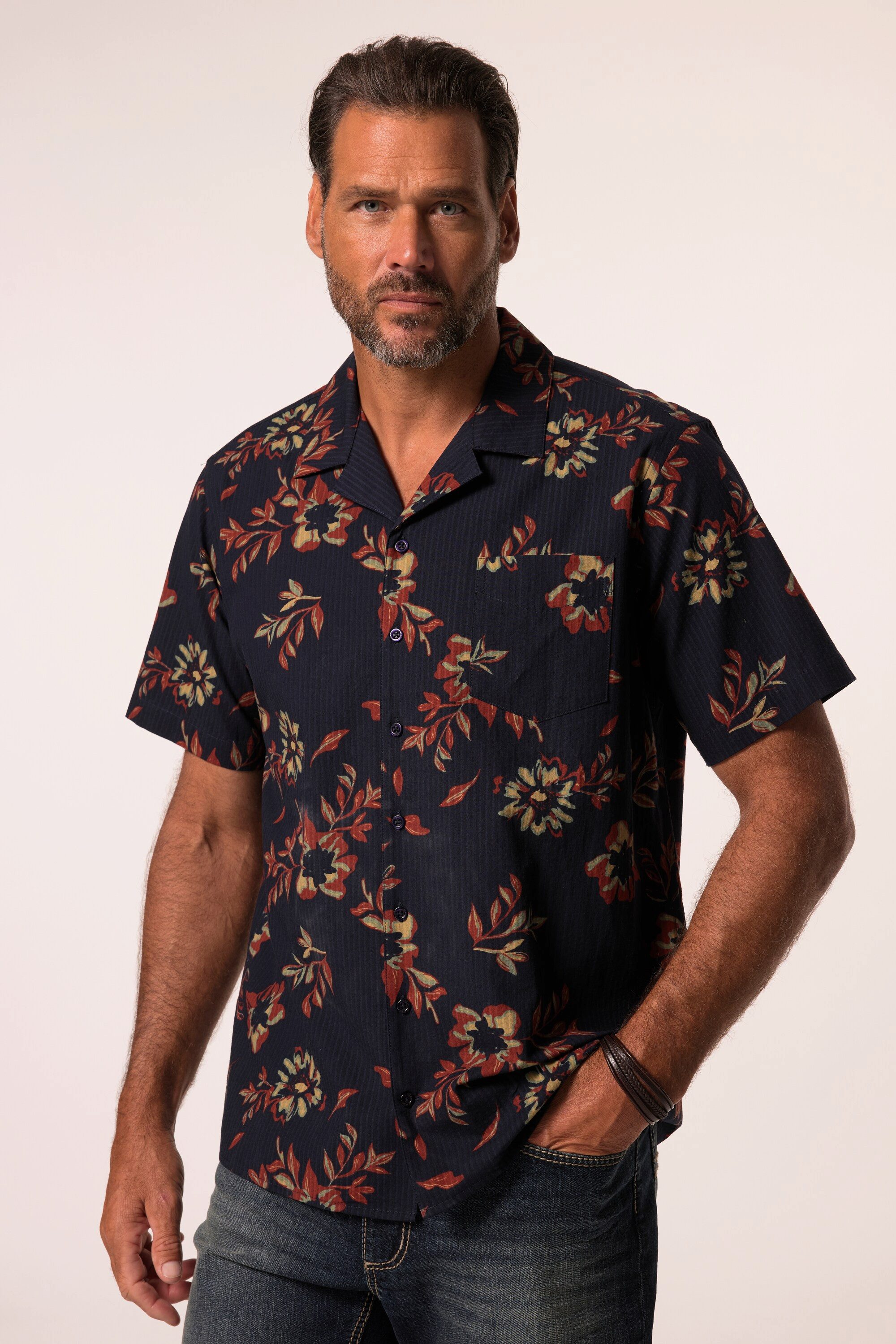 Kurzarmhemd Hemd Halbarm Seersucker Cuba-Kragen Cuba Fit