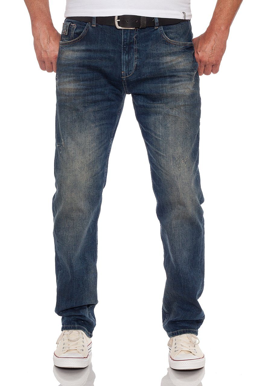 Straight-Jeans of Ricardo Miracle Used Denim Look Blue Slim dezenter Abbaretz M.O.D