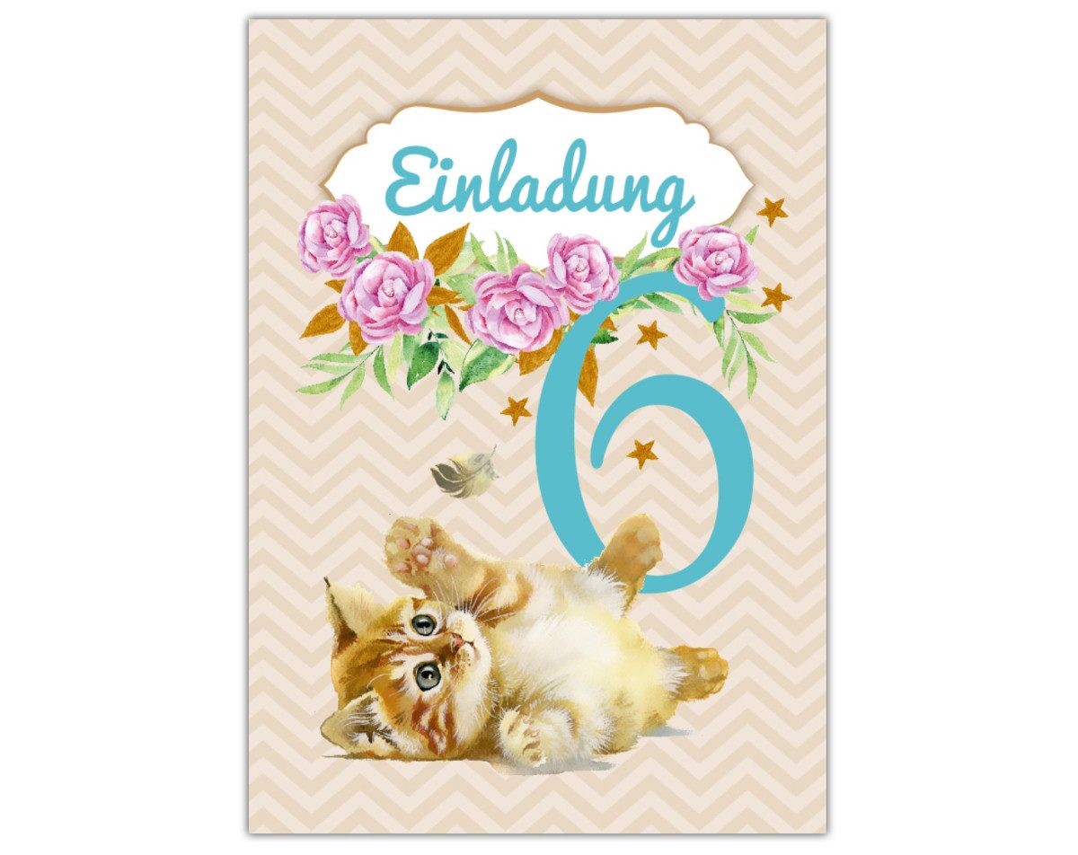 Einladungskarten Katzen Einladungen zum 6. Kindergeburtstag Katzen Karten Mädchen