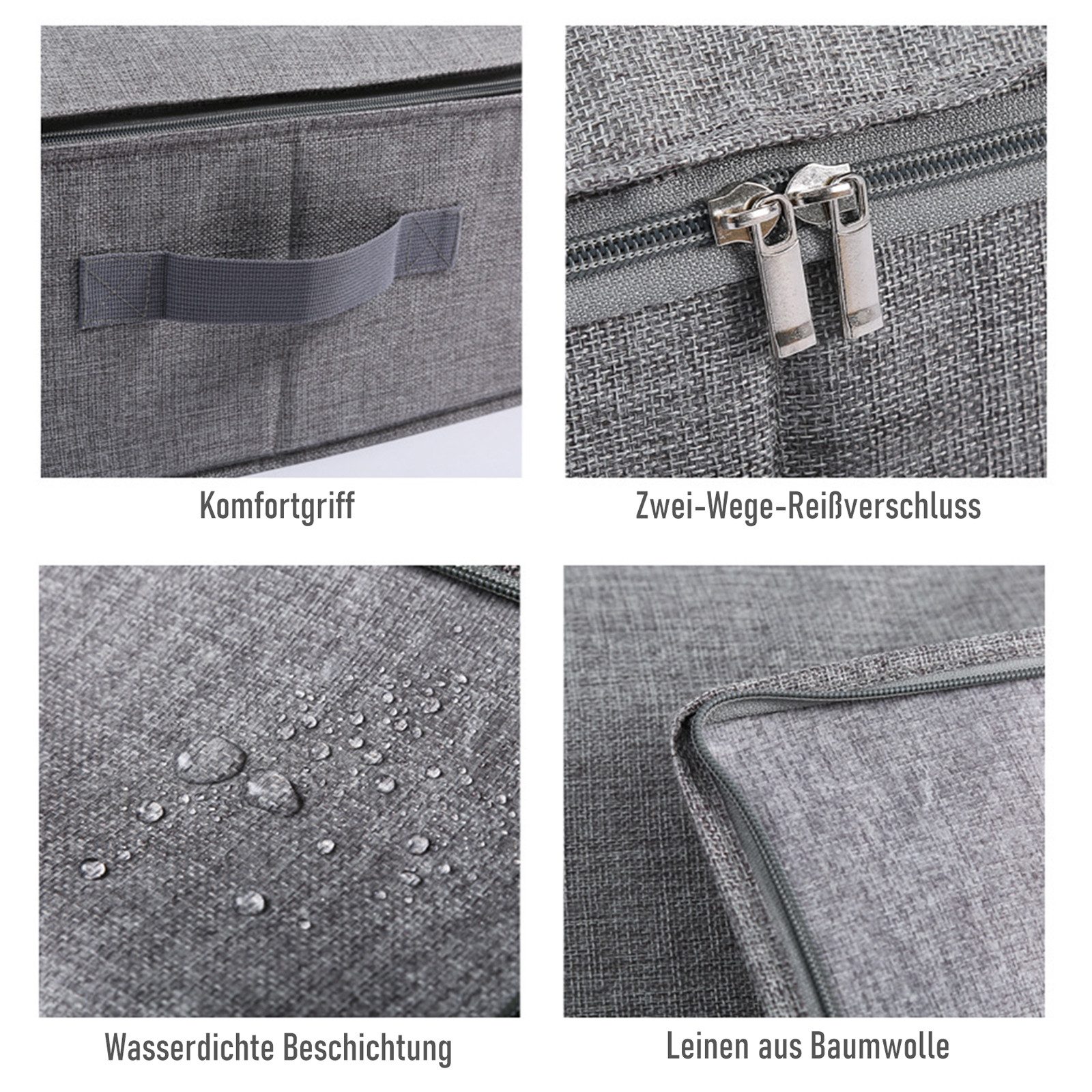 CALIYO Aufbewahrungstasche Zusammenklappbarer Aufbewahrungsboxen Unterbett-Aufbewahrungsbehälter (2-tlg), Dreiseitiger Reißverschluss-Abdeckung-Korb für Decken, – Bild 5 von 5