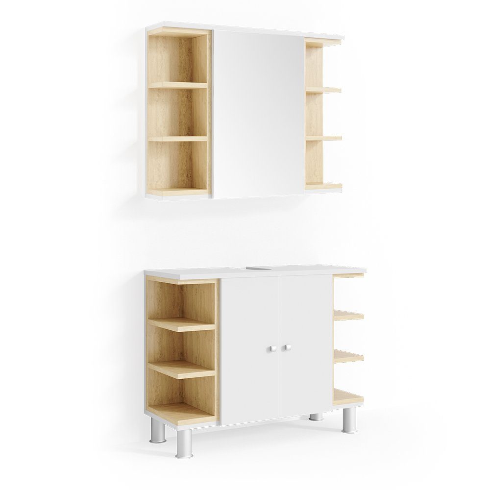 Vicco Badmöbel-Set Aquis, Weiß/Sonoma, 2 Teile, günstig online kaufen