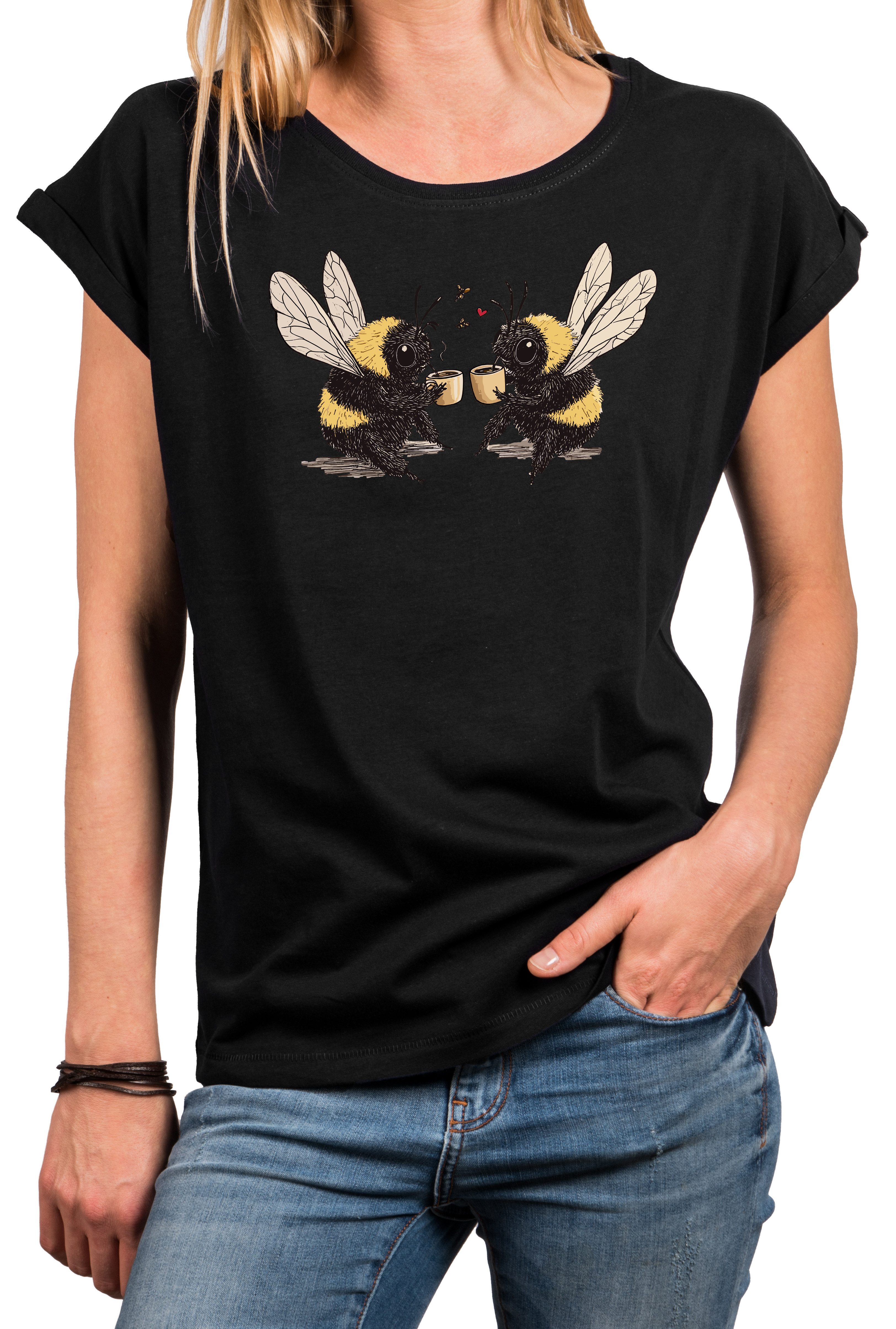 MAKAYA T-Shirt Damenshirt Lustige Tiere – Kaffee Hummel, Sommer-Top (Weiß, günstig online kaufen