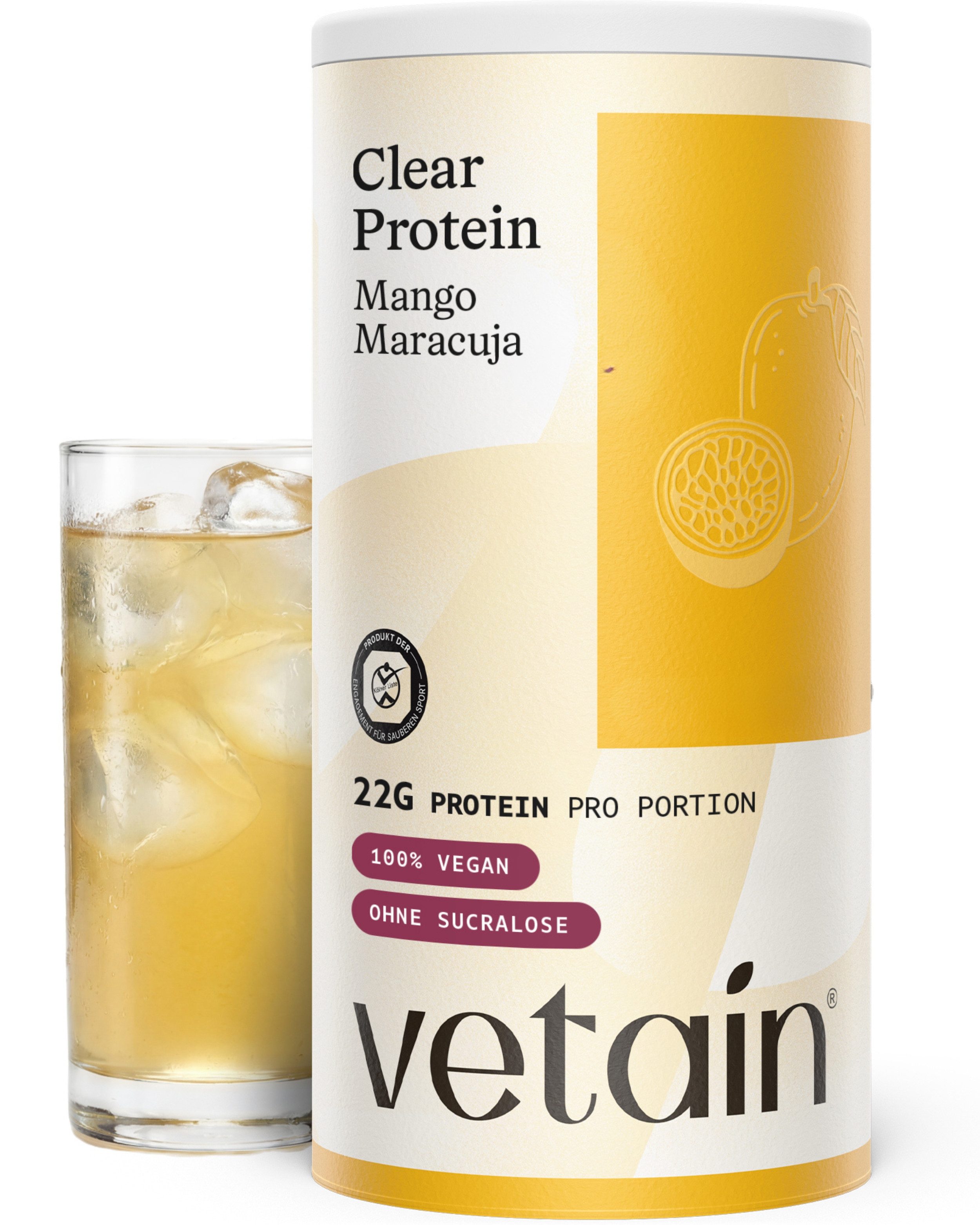 VETAIN Clear Protein Vegan - 22g Protein - ohne Sucralose - Pulver, - 480g à, Fermentiert, cleane Zutatenliste, natürliche Aromen & Fruchtpulver