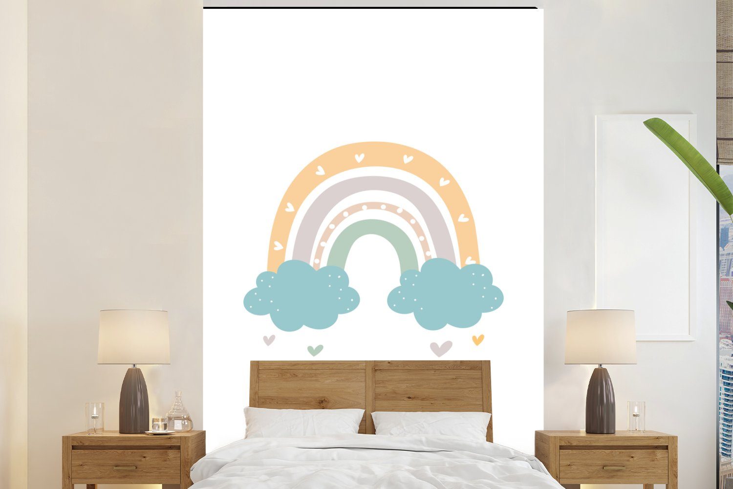 Tapete St), Pastell Fototapete - - (3 Wandtapete - Wolken Punkte Matt, Montagefertig Regenbogen Kinder, Vinyl Wohnzimmer, bedruckt, - - für Herzen MuchoWow