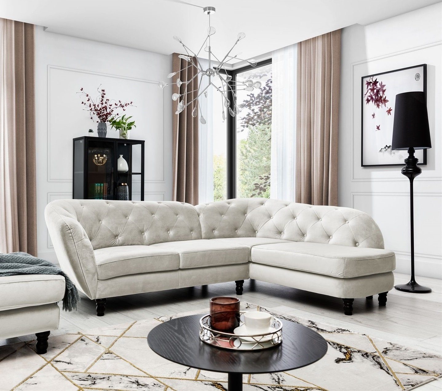Fun Möbel Ecksofa Ecksofa Designersofa CHARLOTTE in Stoff Matt Velvet, 1 Teile