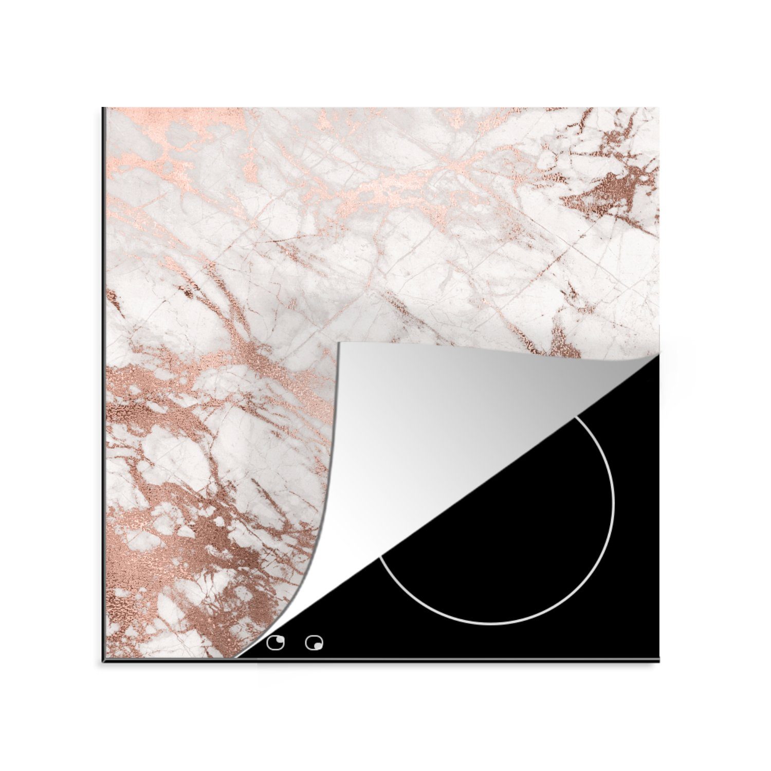 MuchoWow Herdblende-/Abdeckplatte Marmor - Muster - Rosa - Weiß, Vinyl, (1 tlg), 78x78 cm, Ceranfeldabdeckung, Arbeitsplatte für küche