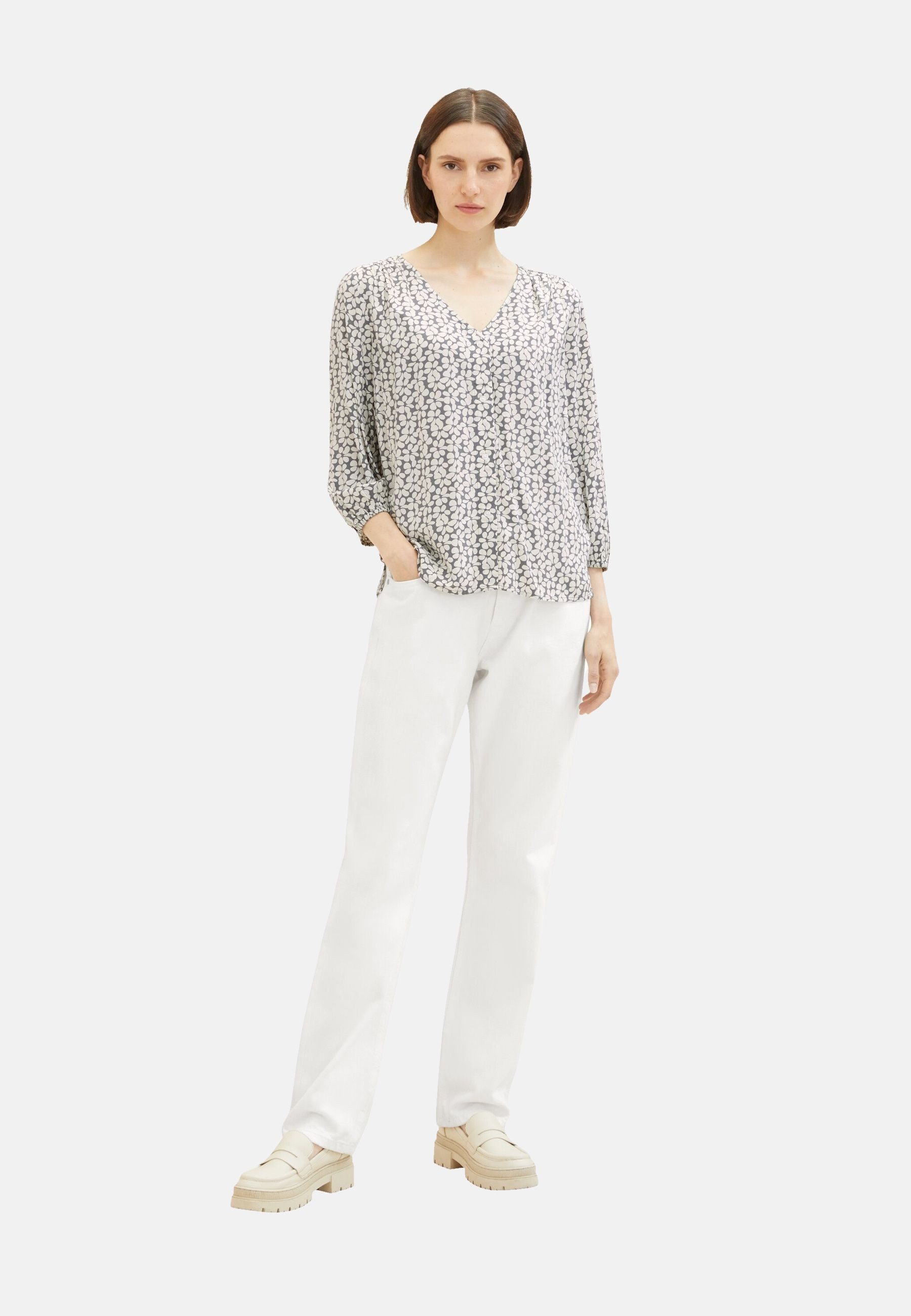 TOM TAILOR Langarmbluse Bluse Langarmhemd mit 3/4 Ärmeln und Loose Fit (1-tlg)