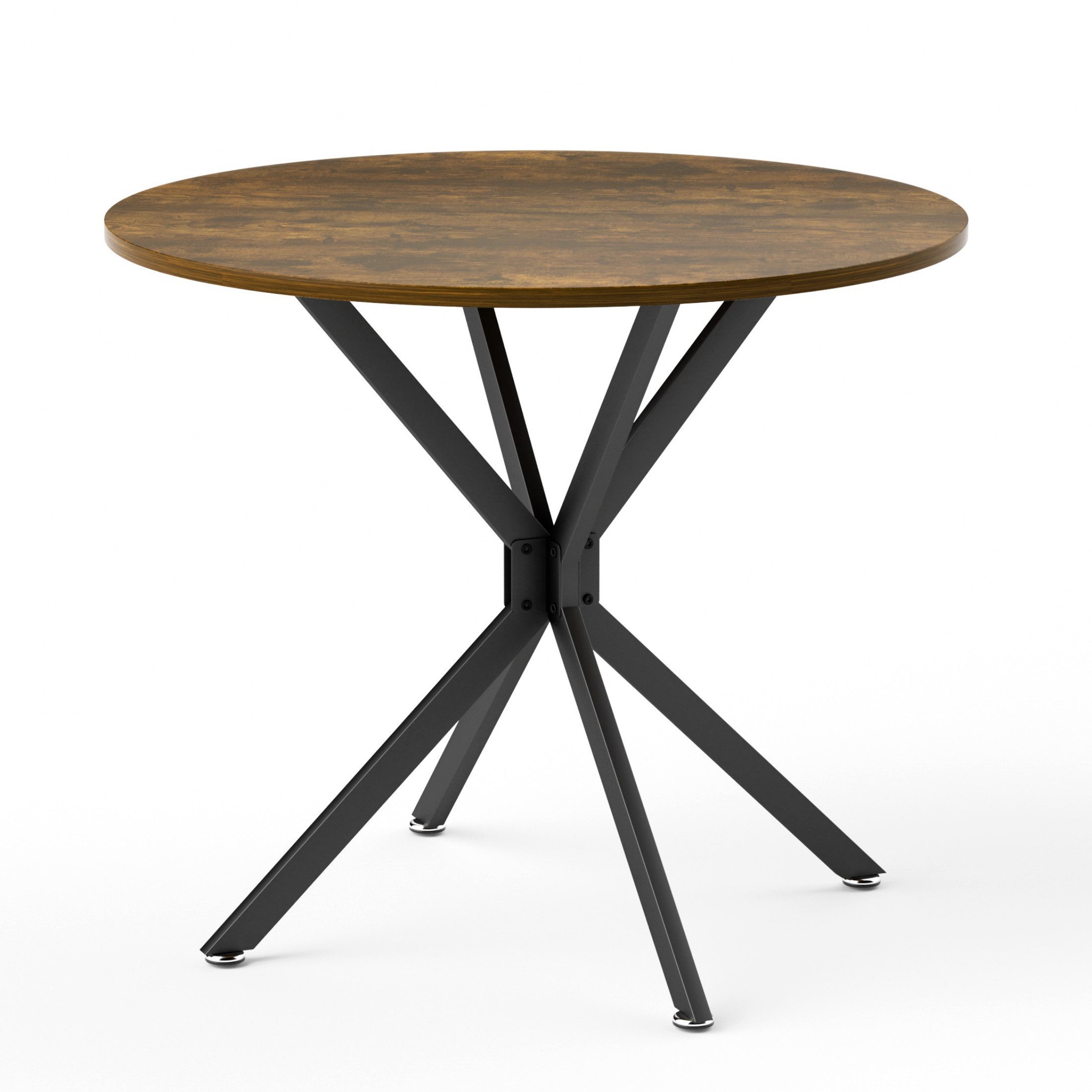 autolock Esstisch Küchentisch 90 cm runder Esstisch mit Metallbeinen für 1-4 Personen (90 x 90 x 78 cm), Platzsparender Tisch für Esszimmer Wohnzimmer, Braun und Schwarz