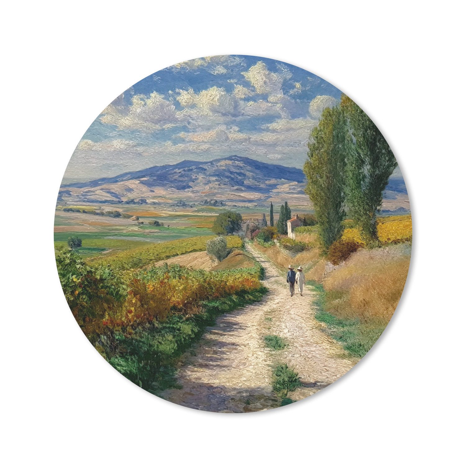 MuchoWow Mauspad Menschen - Wandern - Sandweg - Felder (1-St), Mousepad mit Rutschfester Unterseite, Gaming, Rund, 30x30 cm