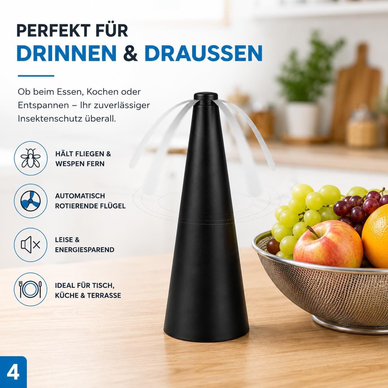 TK Gruppe Fliegenwedler Fliegenwedler für den Tisch - Fliegenventilator Wespenabwehr Terrasse – Bild 4 von 5