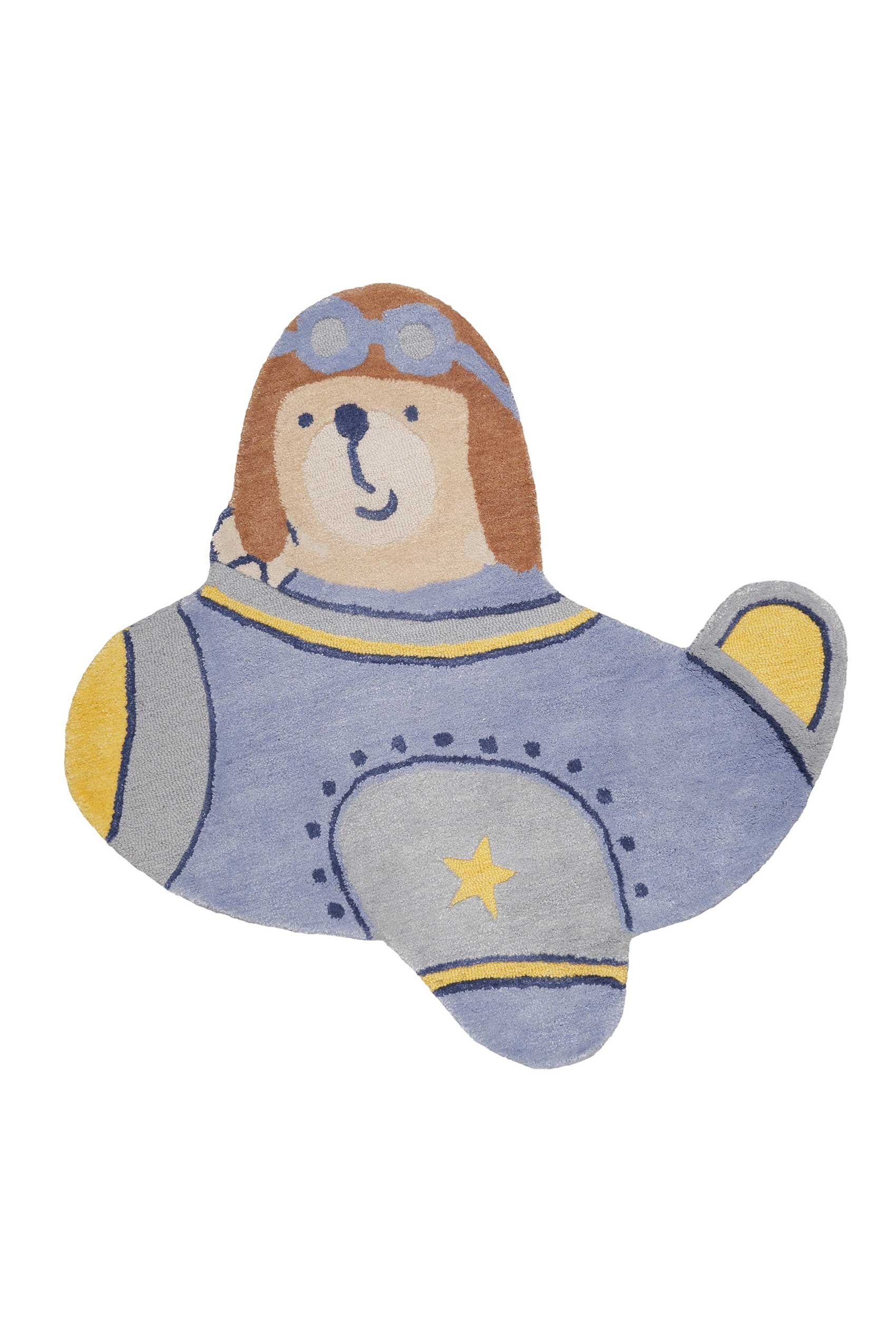 SMART KIDS Kinderteppich Anton, Motivform, Höhe: 1,2 mm, handgefertigt aus Naturfasern, Out Shape-Format Flieger, Kinderzimmer