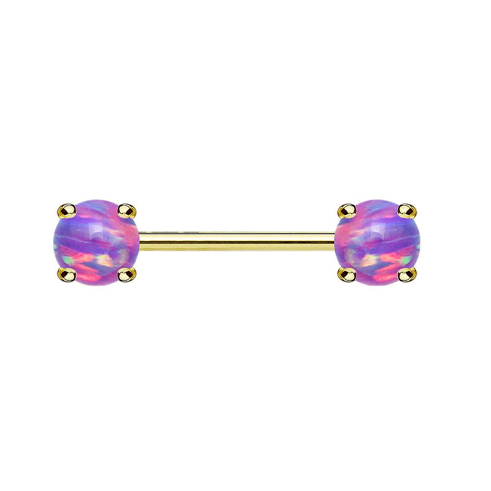 Taffstyle Intimpiercing Brustwarzenpiercing Nippelpiercing vergoldet mit Opal Steinen, Brustpiercing Hantel Intimpiercing in Edler Optik aus Chirurgenstahl