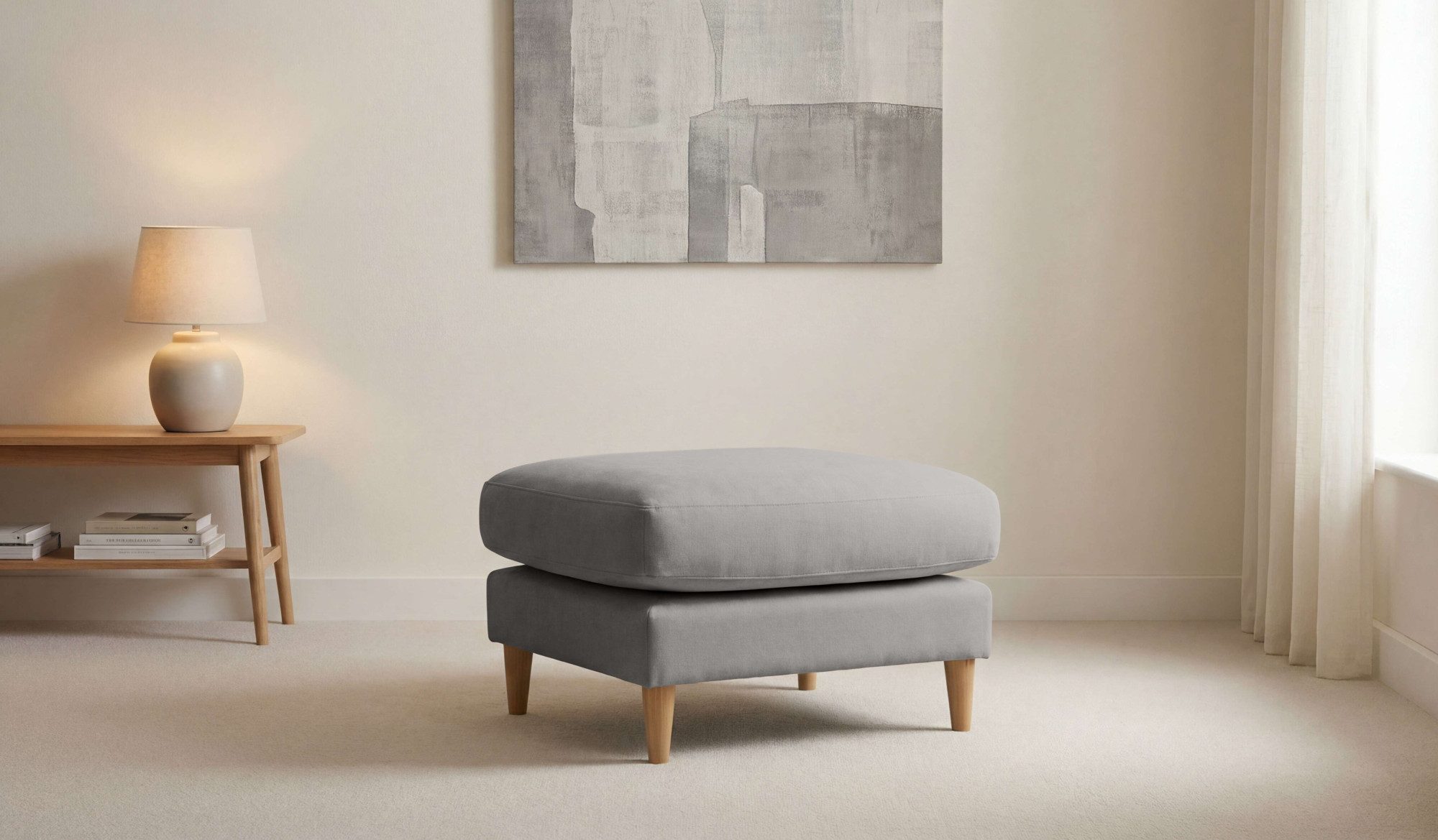 OTTO home Pouf Finnian, Polsterhocker 70x70 cm, Chenille, Massivholzfüße